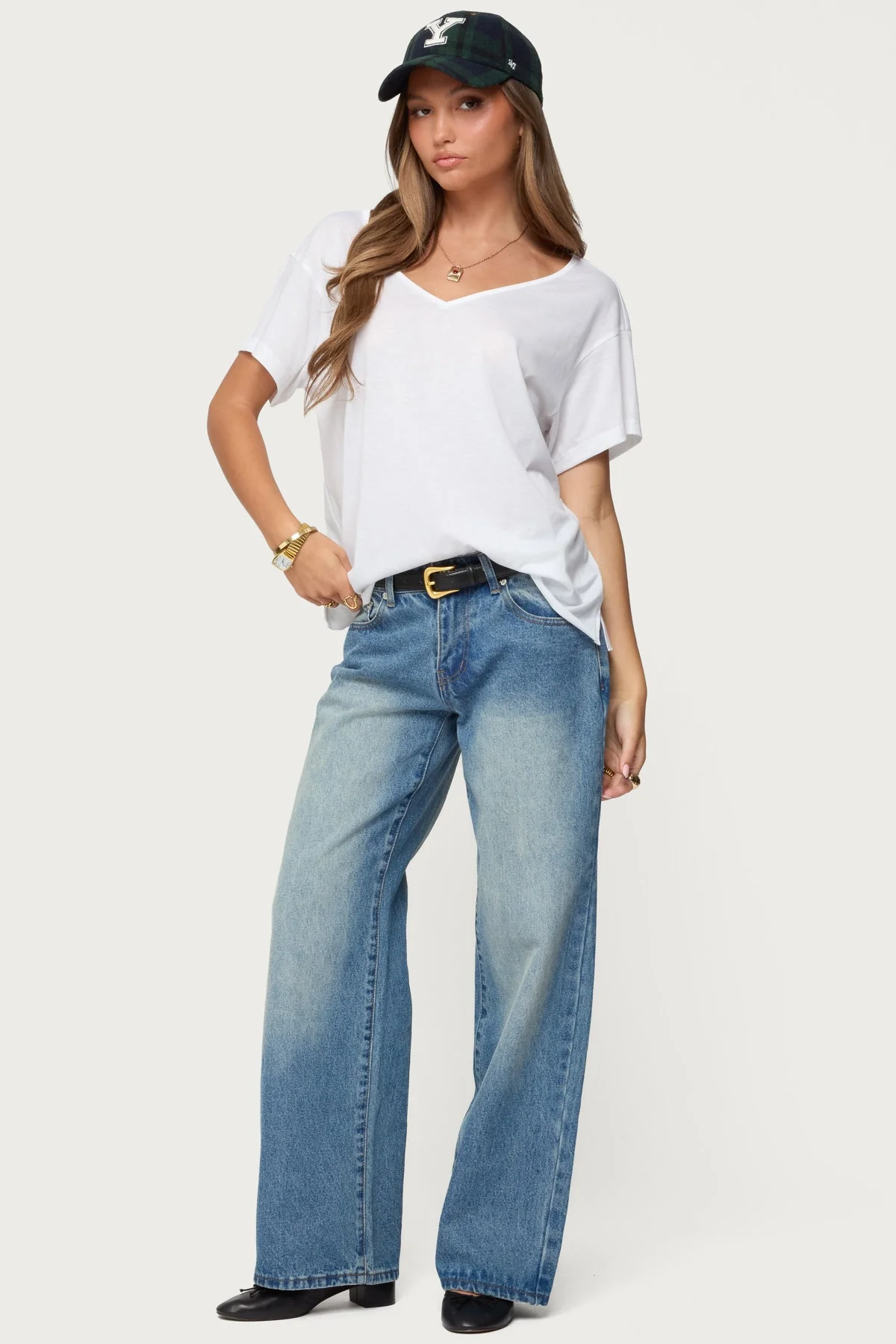 Oversized White V-Neck T-Shirt for Women