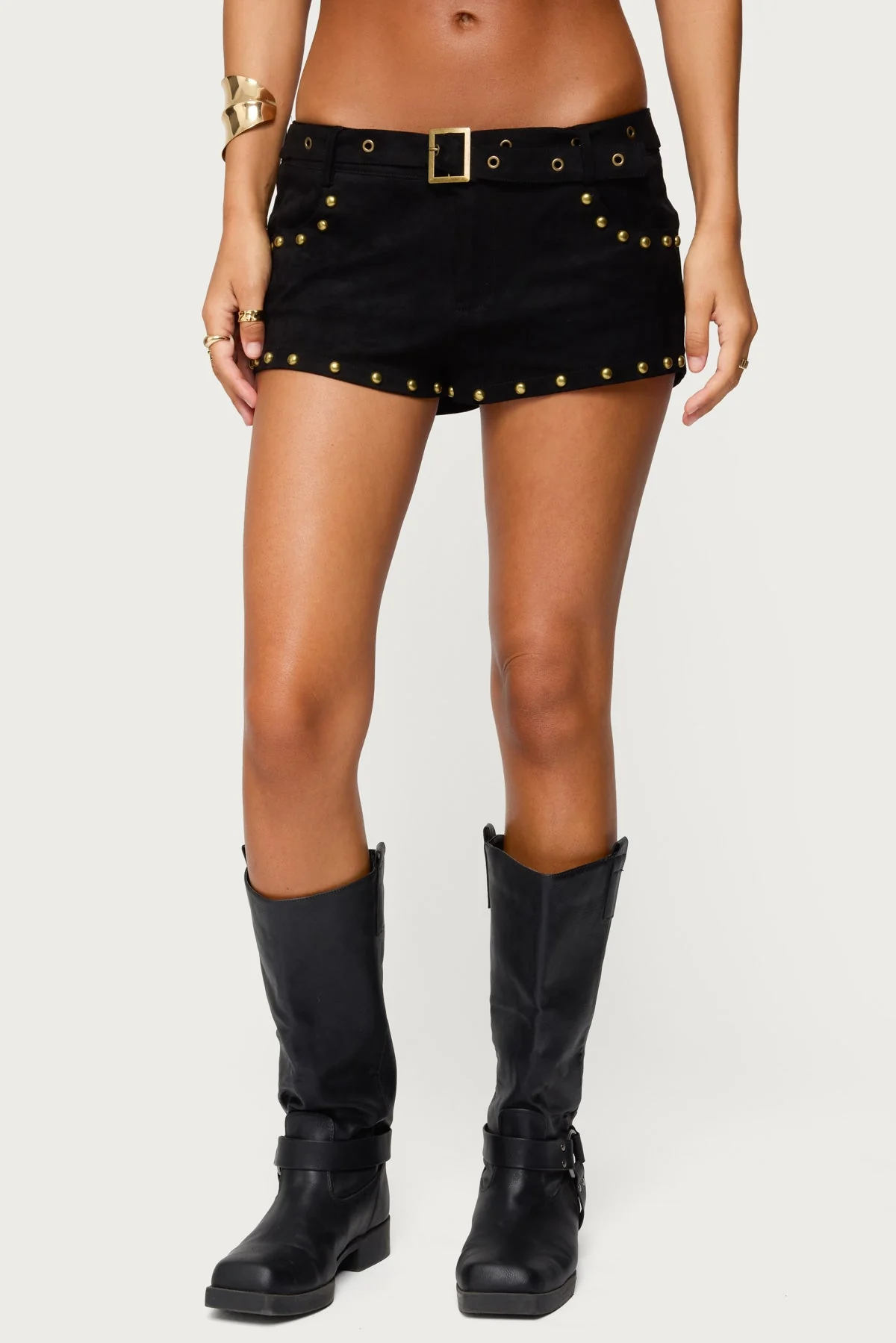 Black Studded Faux Suede Micro Shorts
