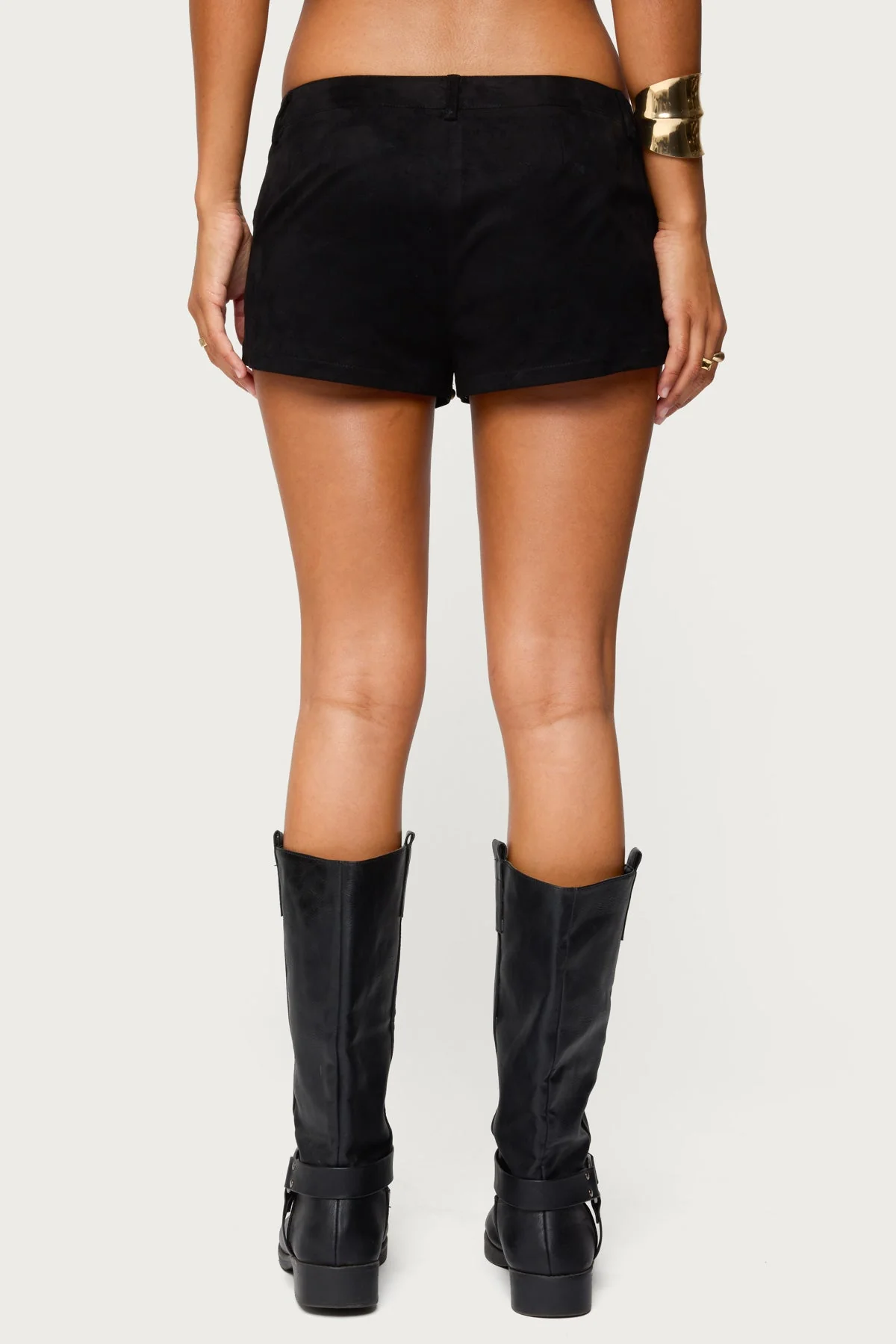 Black Studded Faux Suede Micro Shorts