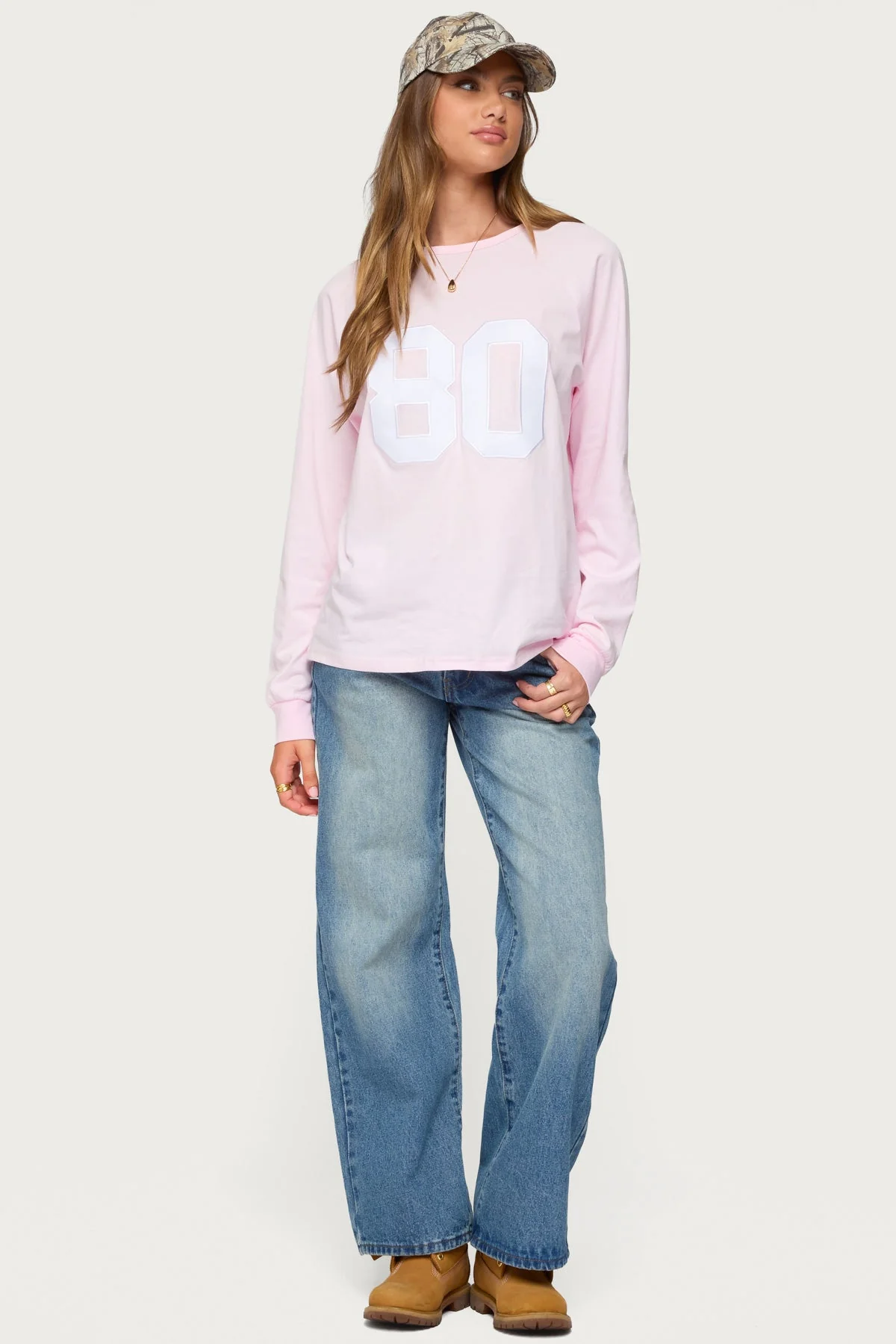 Oversized Pink Graphic Text T-Shirt