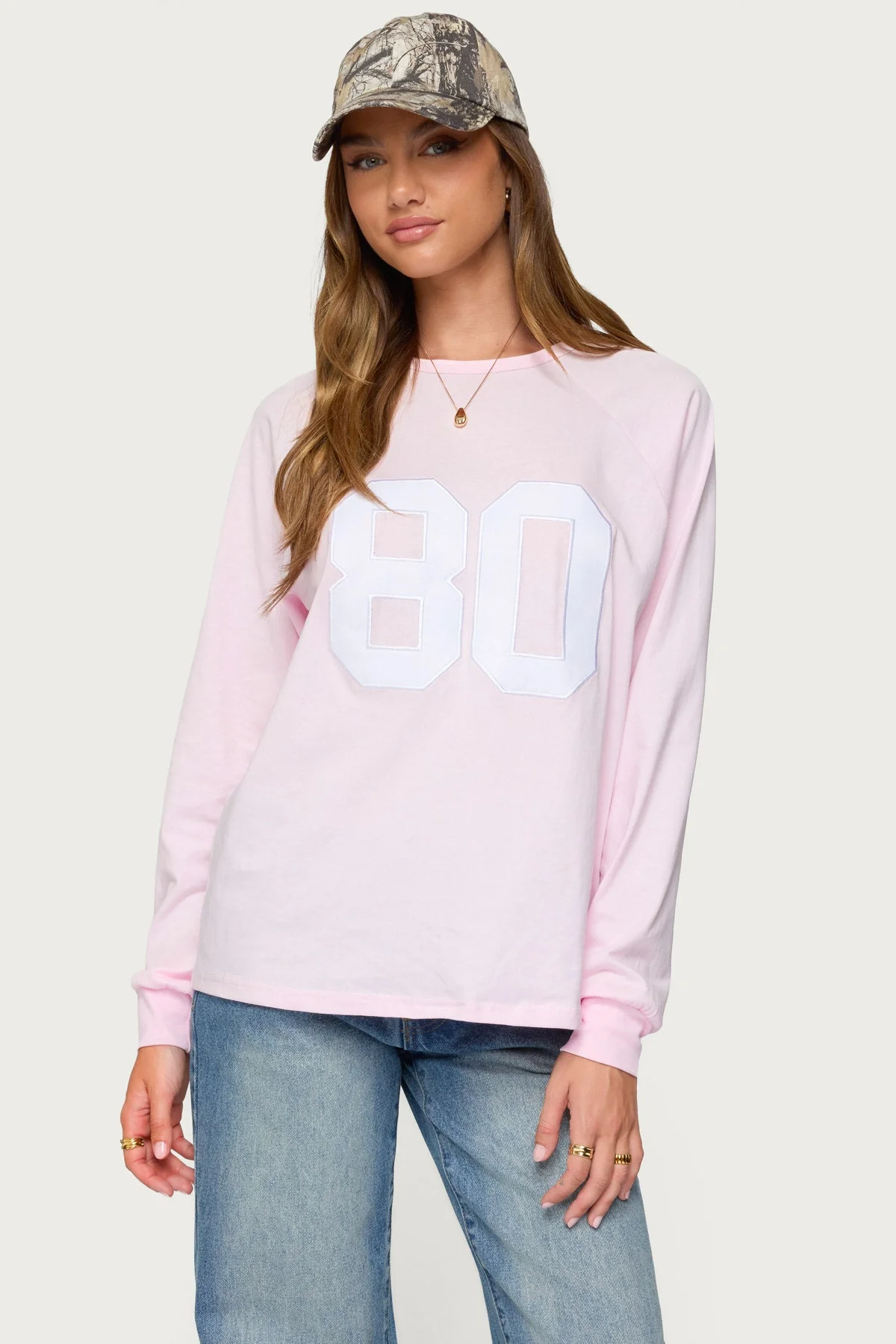Oversized Pink Graphic Text T-Shirt