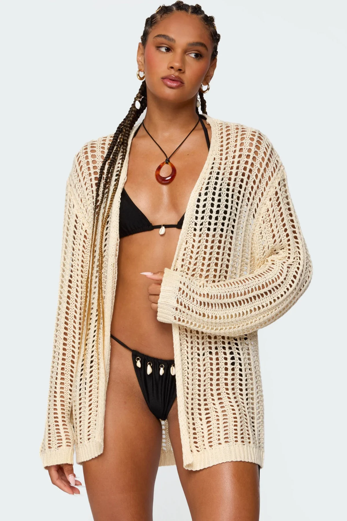 Cream Crochet Oversized Cardigan Sweater