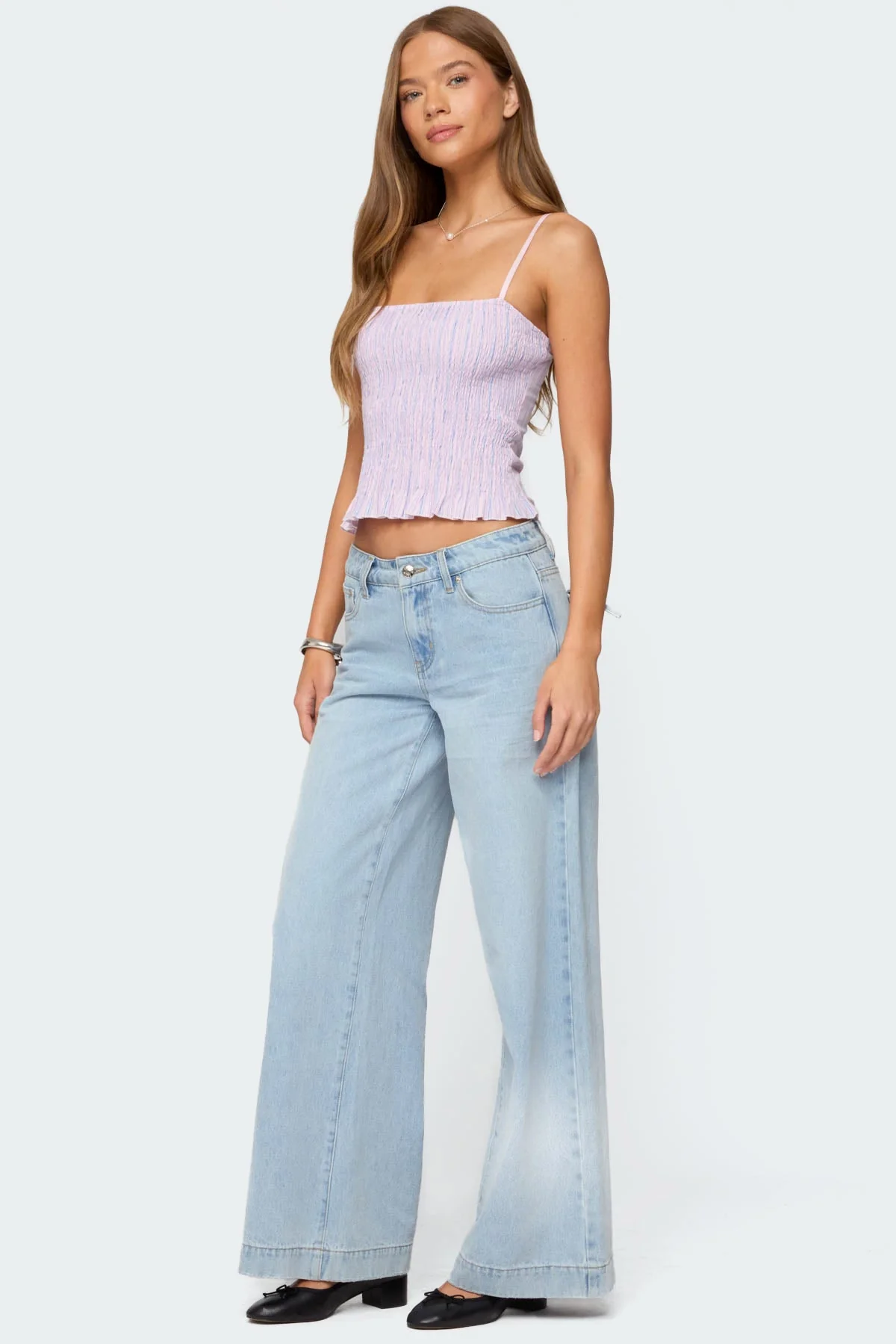 Striped Pink Cotton Tank Top with Adjustable Straps