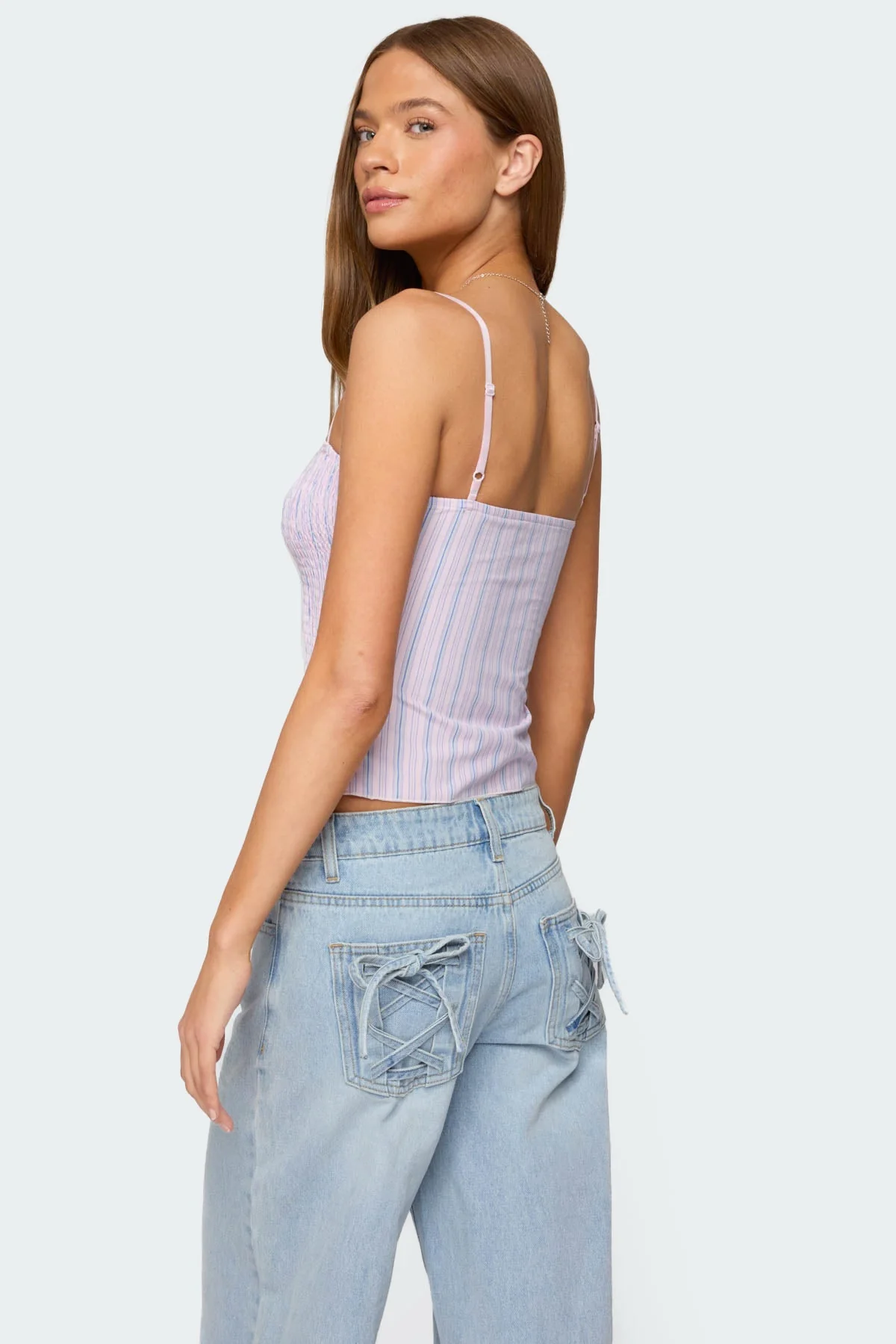Striped Pink Cotton Tank Top with Adjustable Straps