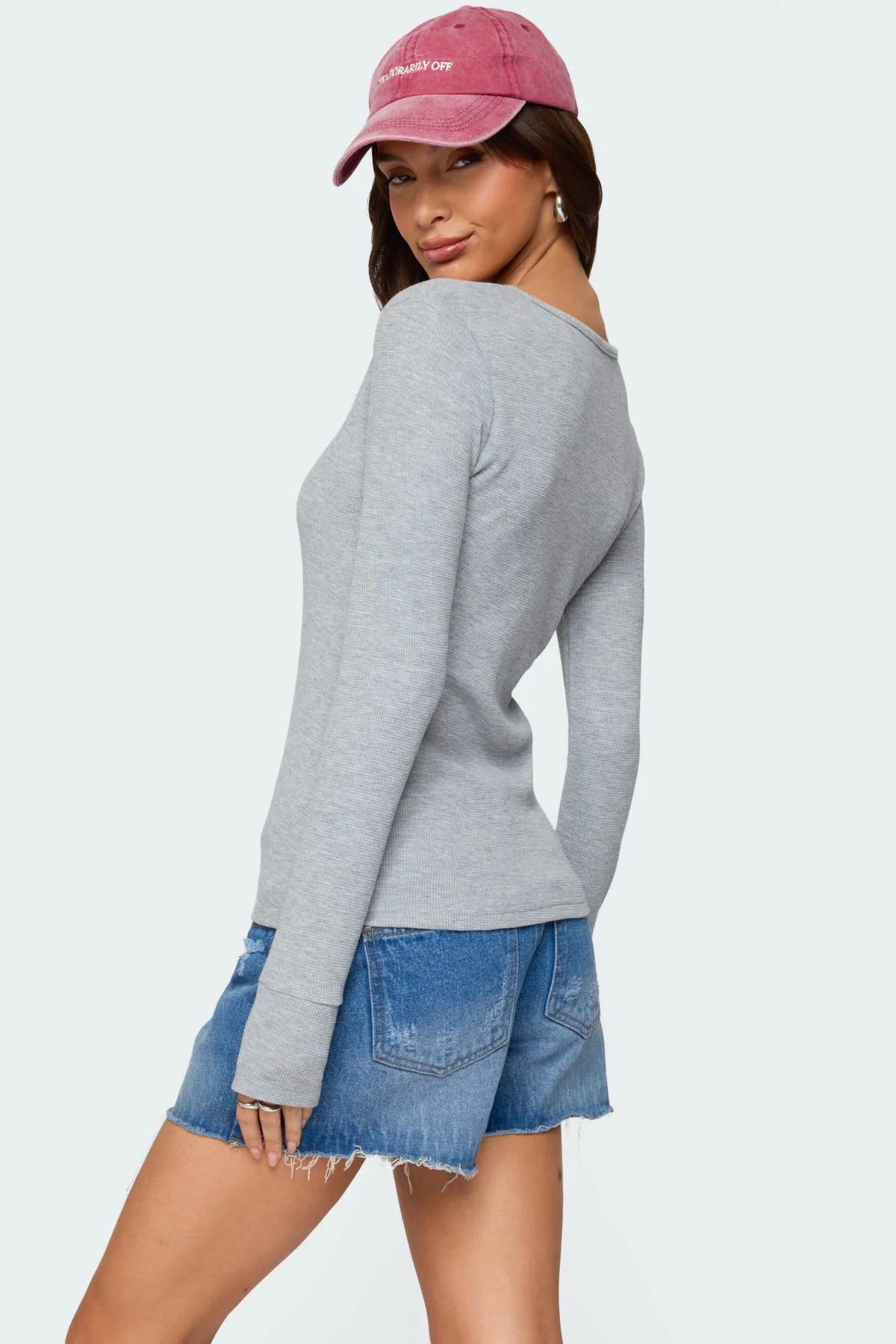 Gray Waffle Henley Shirt - Long Sleeve Fashion Staple