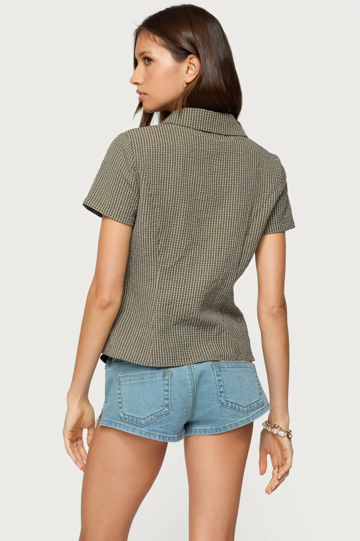 Plaid Tailored Button Up Shirt in Olive Green