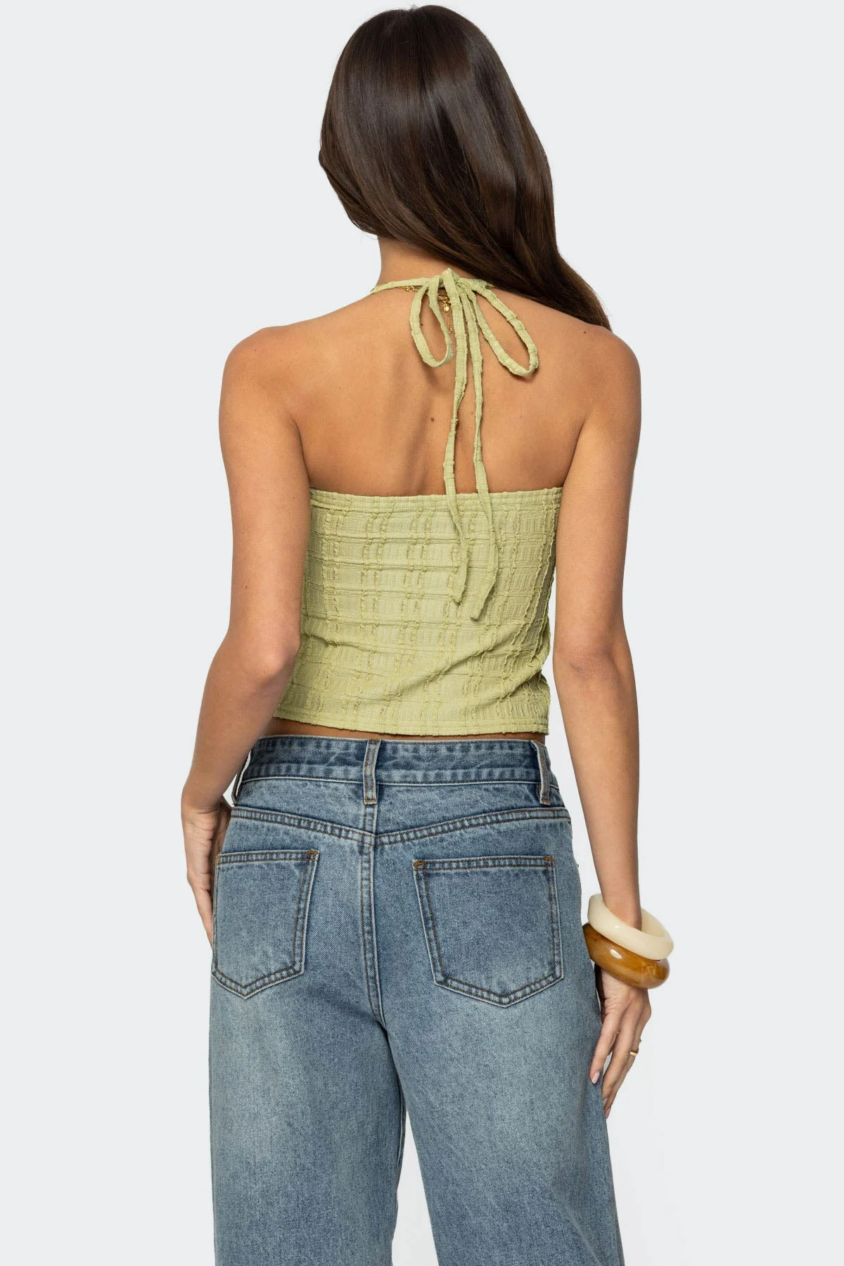 Textured Halter Top in Sage Green | Sweetheart Neckline Style