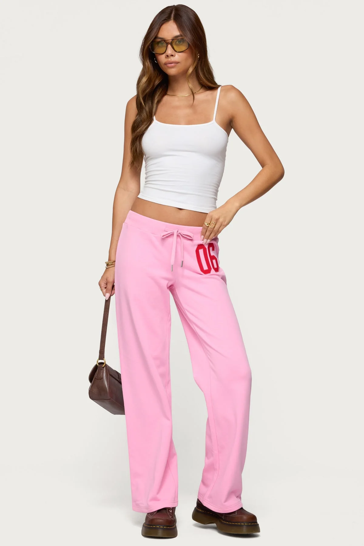 Pink Adjustable Waist Sweatpants Womens Straight Fit XS-XL