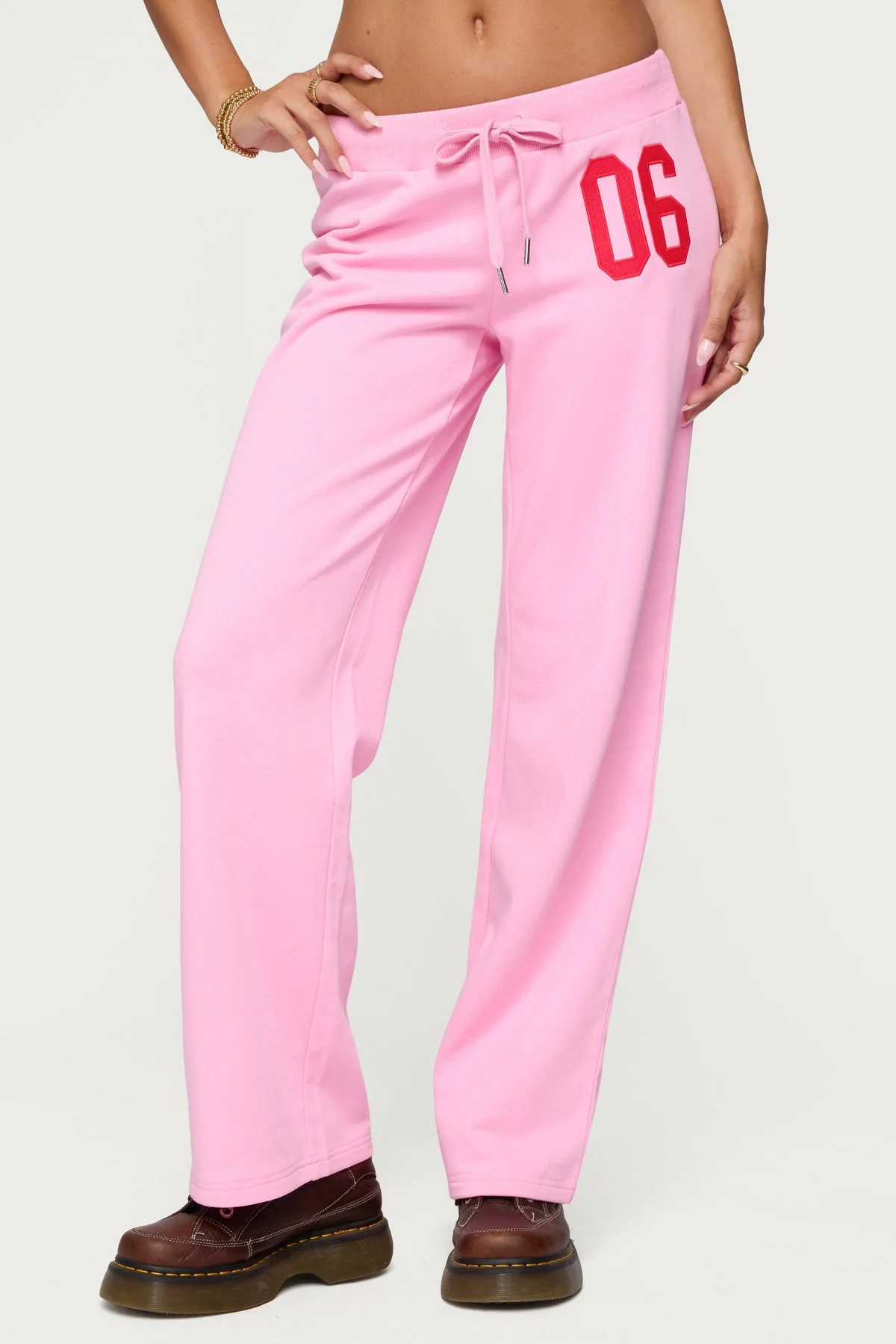 Pink Adjustable Waist Sweatpants Womens Straight Fit XS-XL