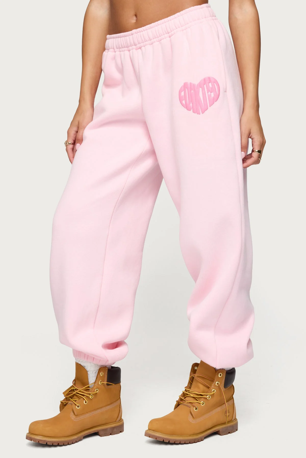 Light Pink Elastic Waistband Graphic Sweatpants Set
