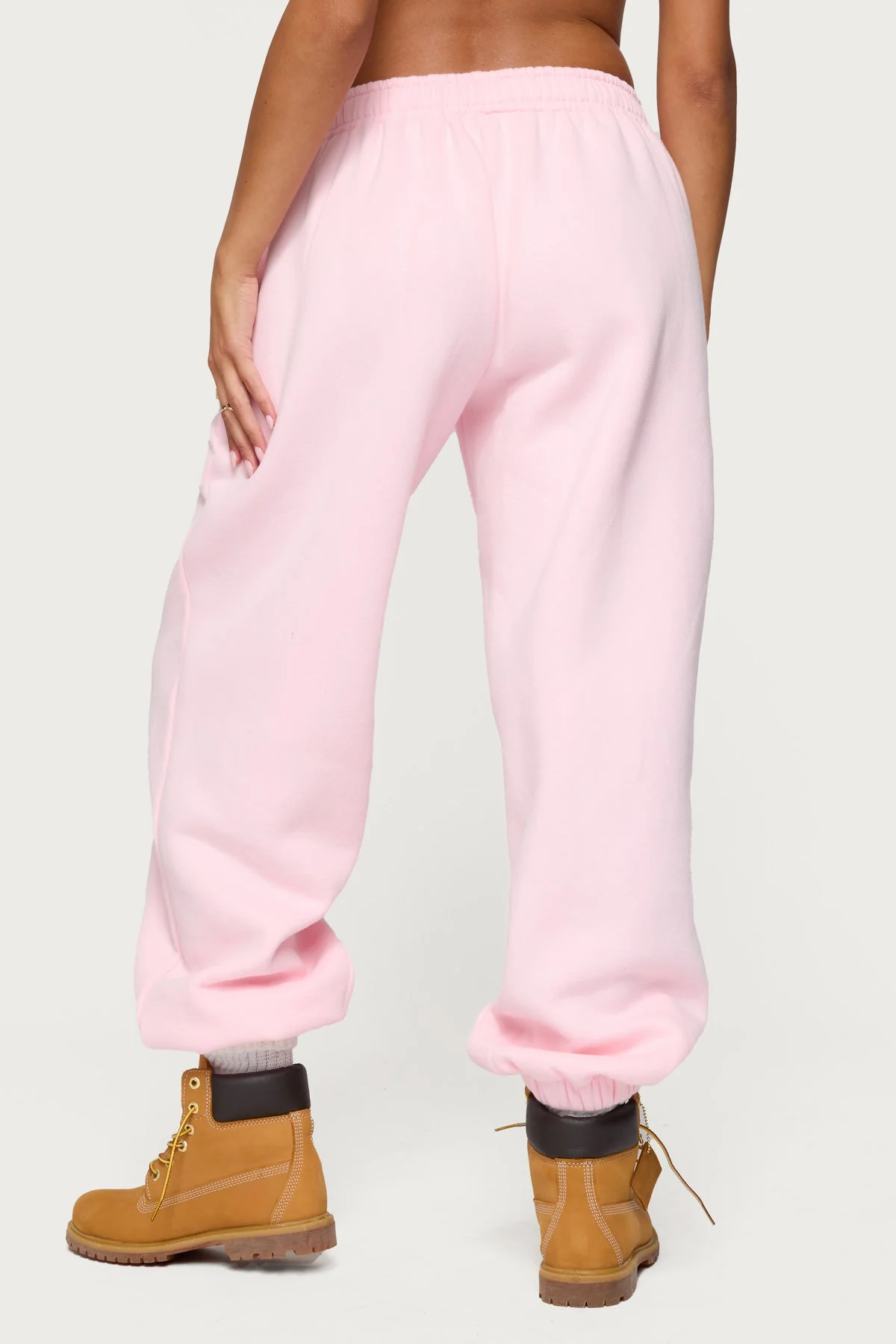 Light Pink Elastic Waistband Graphic Sweatpants Set