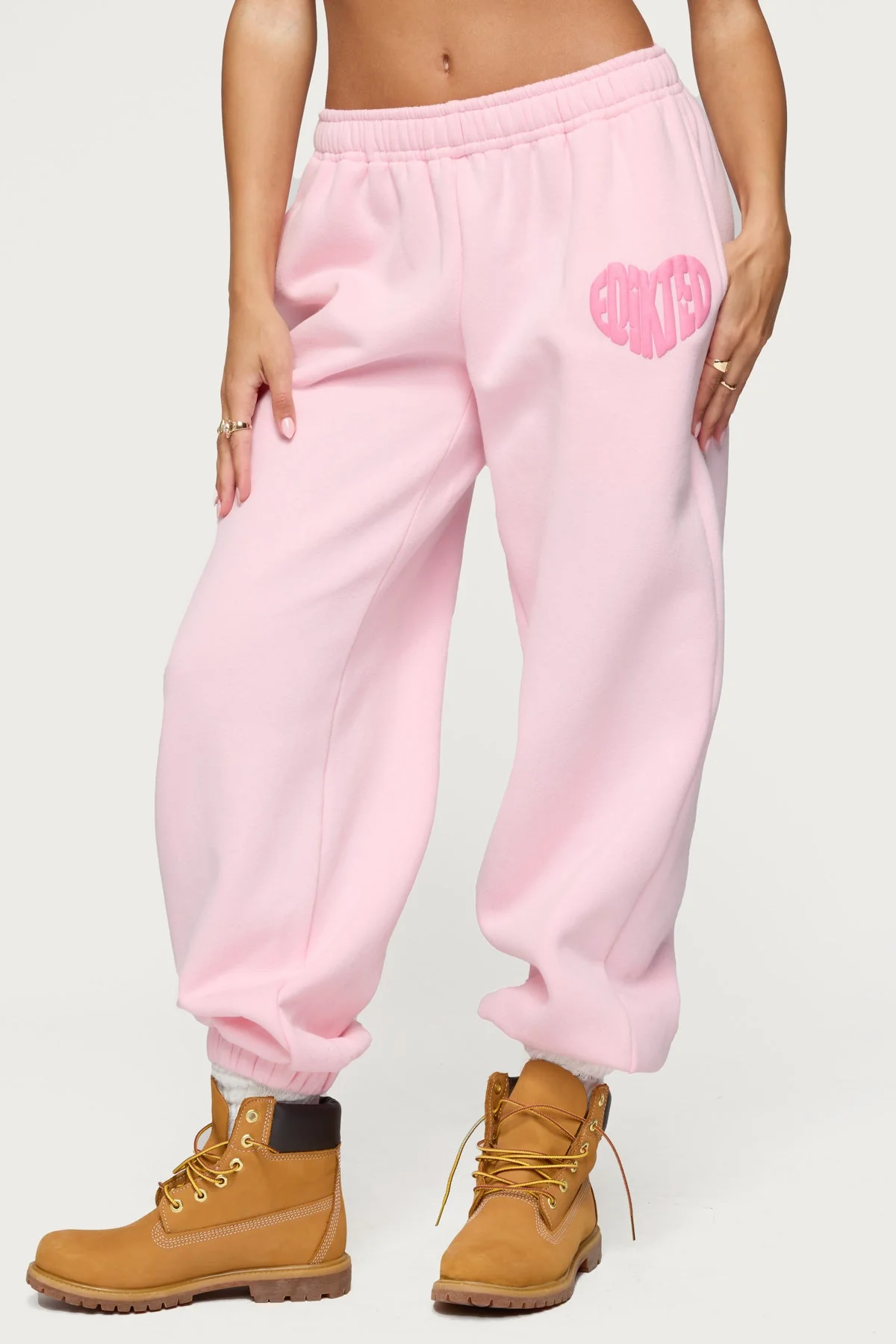 Light Pink Elastic Waistband Graphic Sweatpants Set