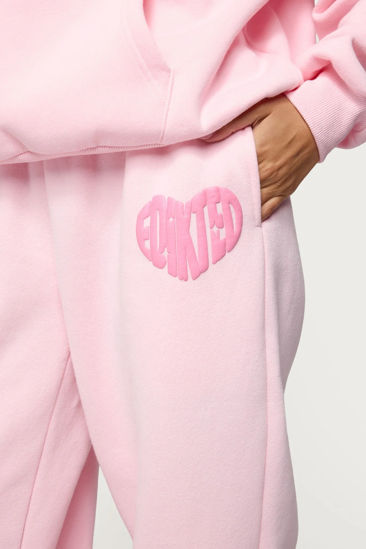 Light Pink Elastic Waistband Graphic Sweatpants Set
