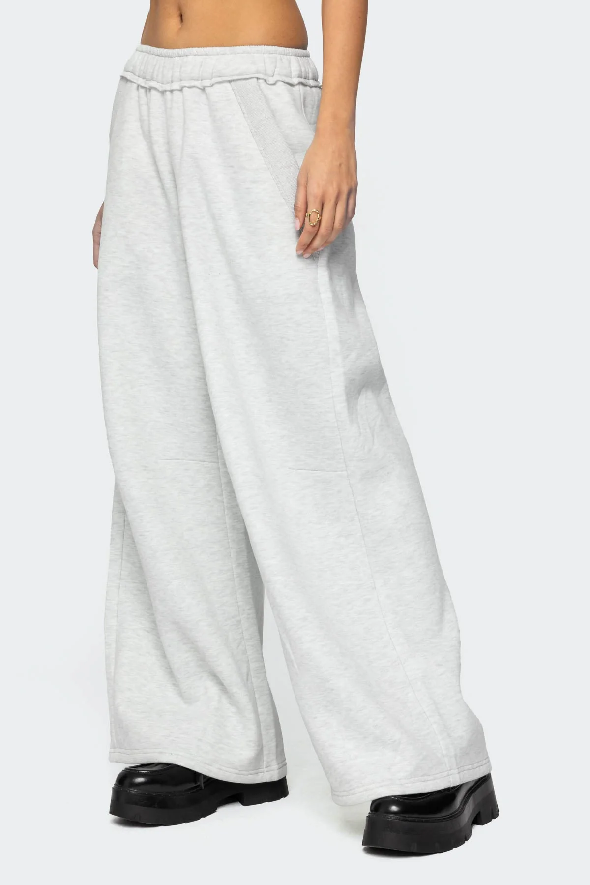 Gray Melange Oversized Sweatpants Elastic Waistband