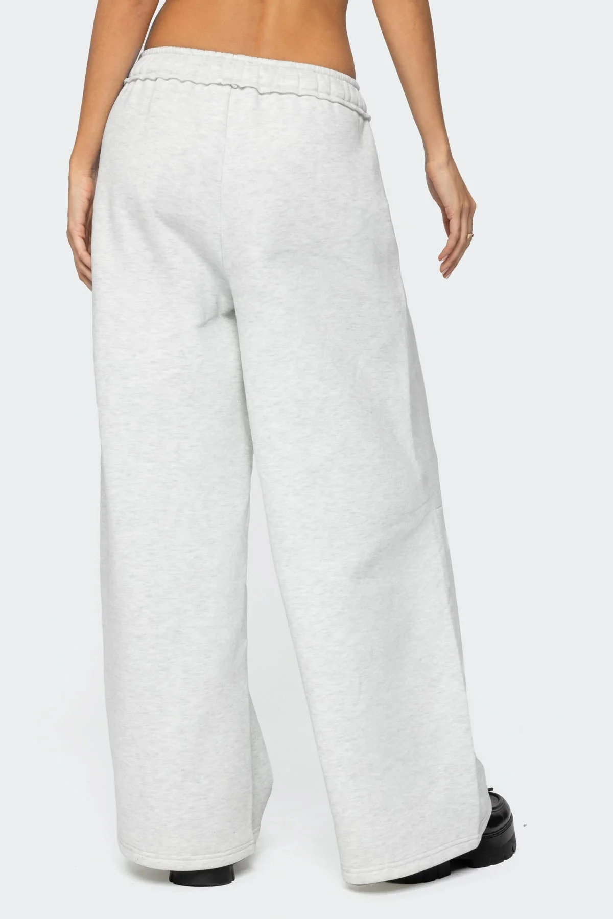 Gray Melange Oversized Sweatpants Elastic Waistband