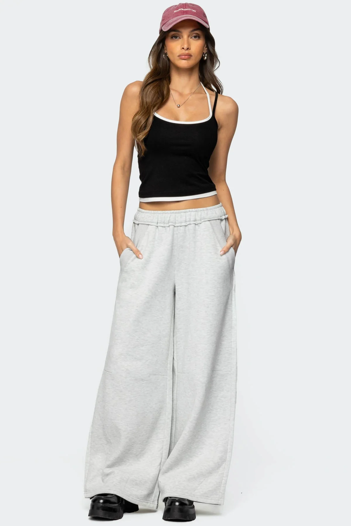 Gray Melange Oversized Sweatpants Elastic Waistband
