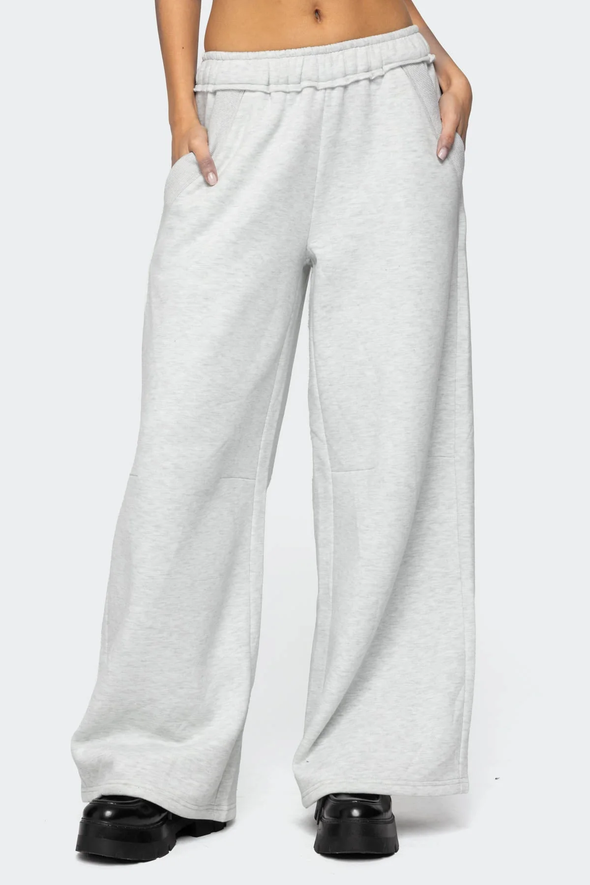 Gray Melange Oversized Sweatpants Elastic Waistband