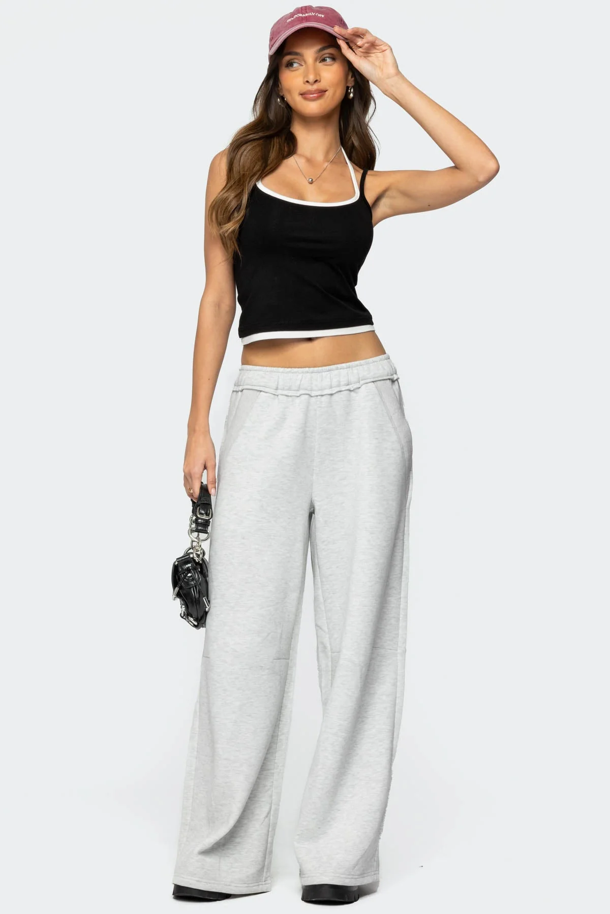 Gray Melange Oversized Sweatpants Elastic Waistband