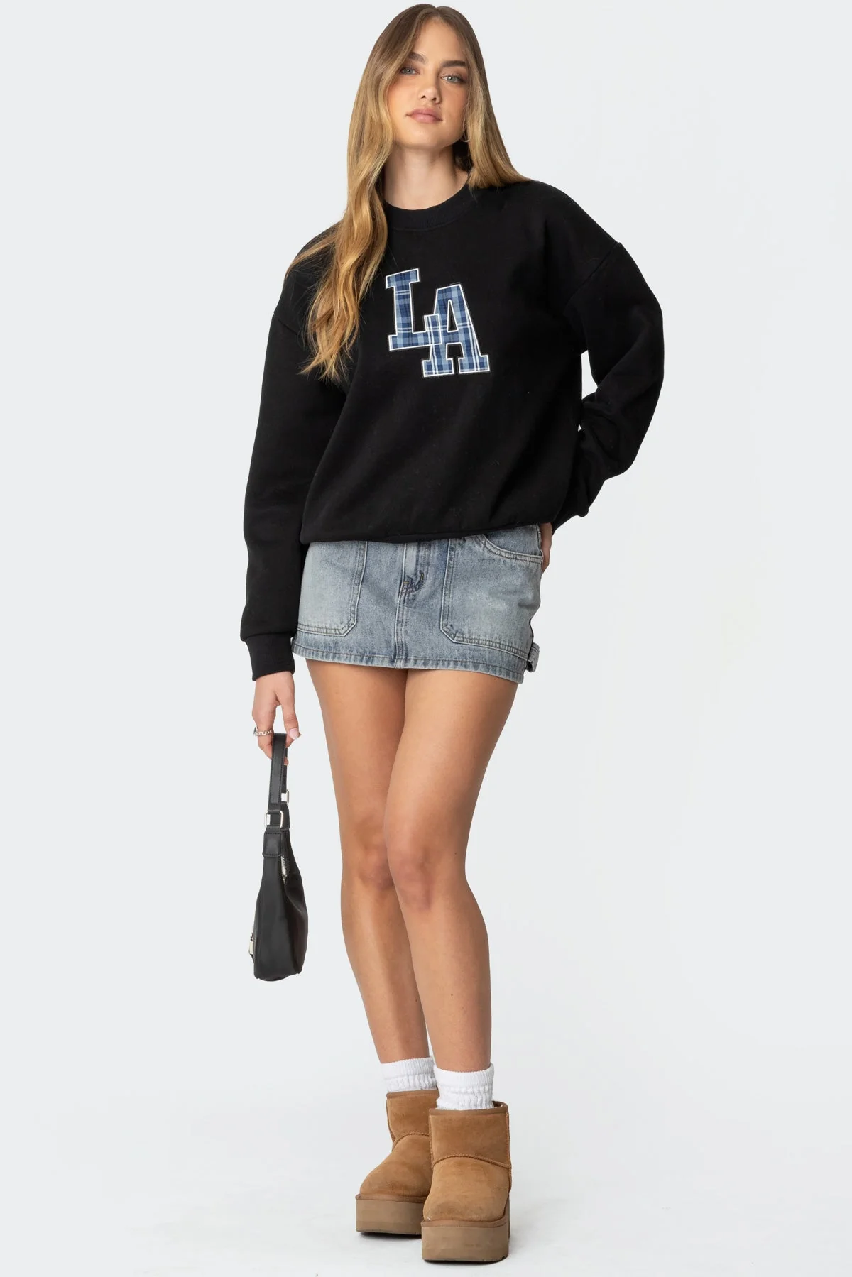 Black Plaid Crewneck Sweatshirt for Stylish Comfort