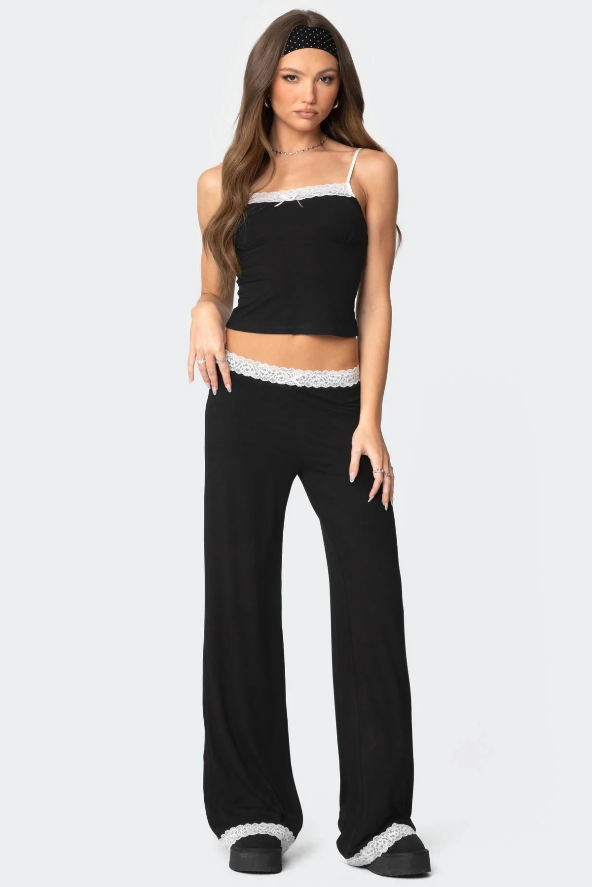 Black Lace Trim Sleepwear Pants