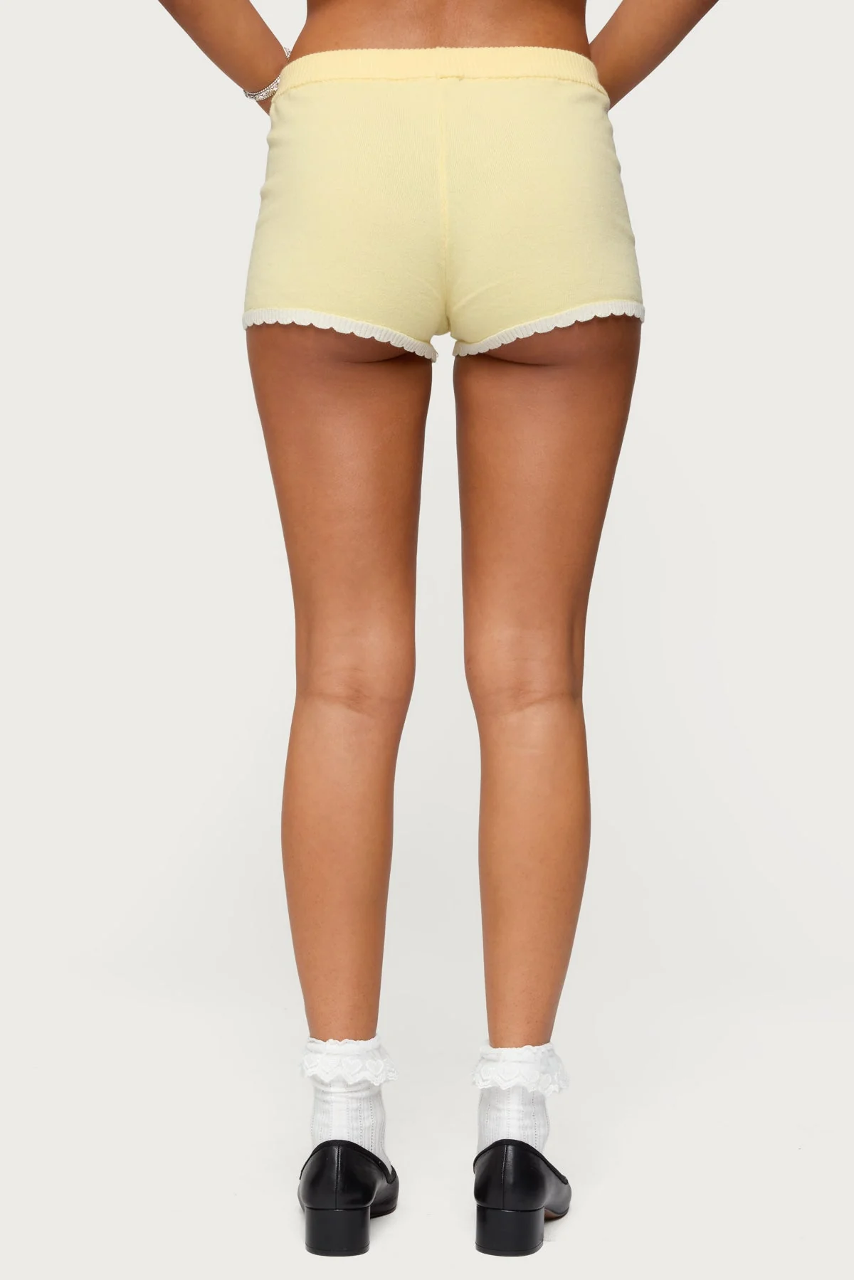 Yellow Scalloped Knit Shorts Set