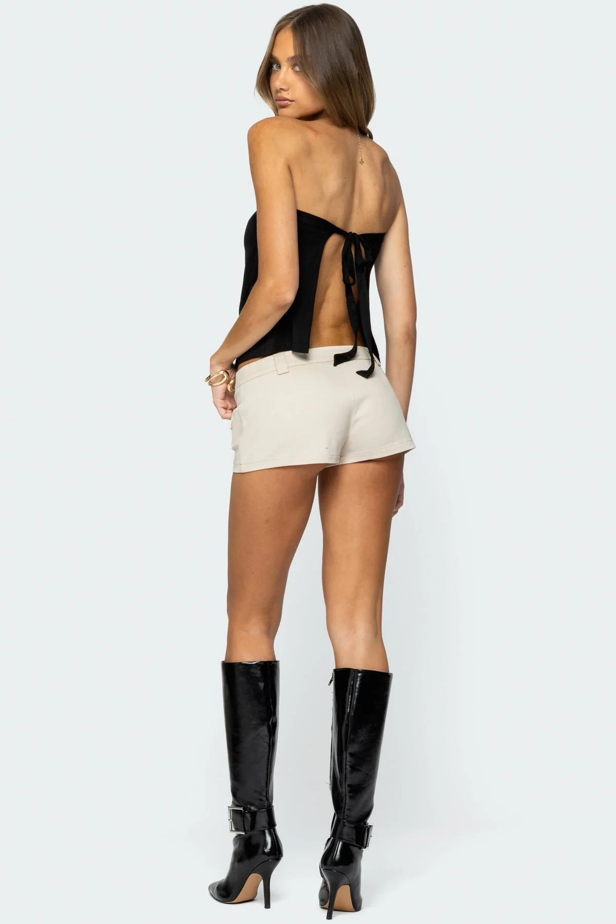 Beige Cargo Style Cotton Micro Shorts for Men