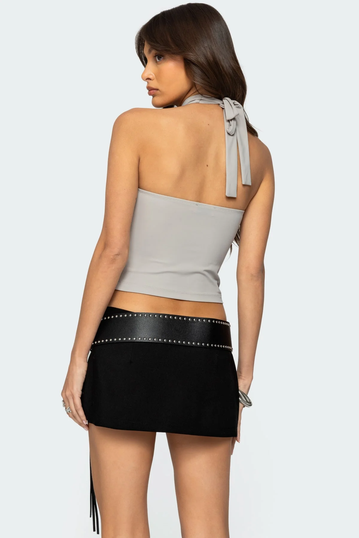 Light Gray Halter Top with Belt Detail