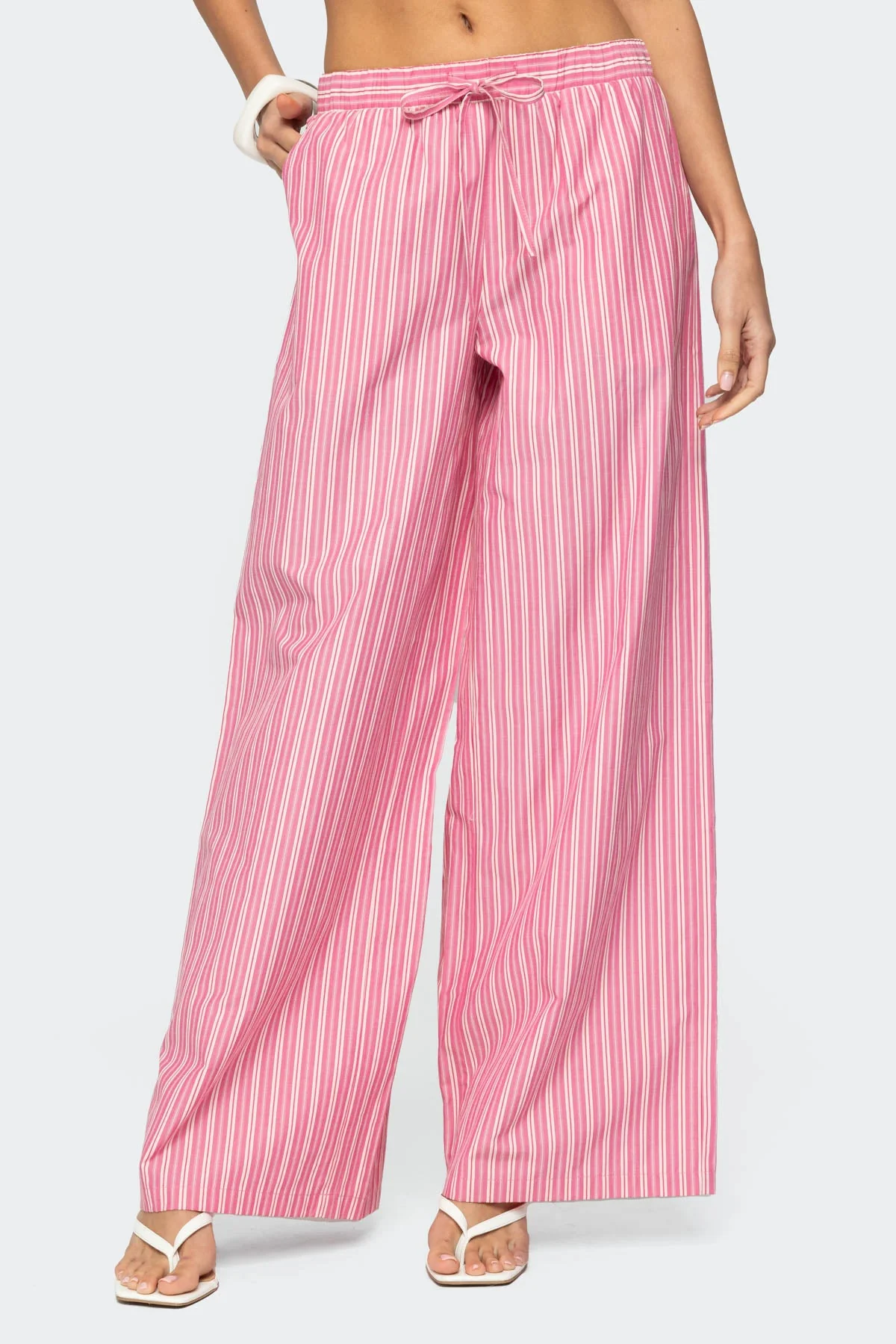 Pink Striped Wide Leg Pants for Women