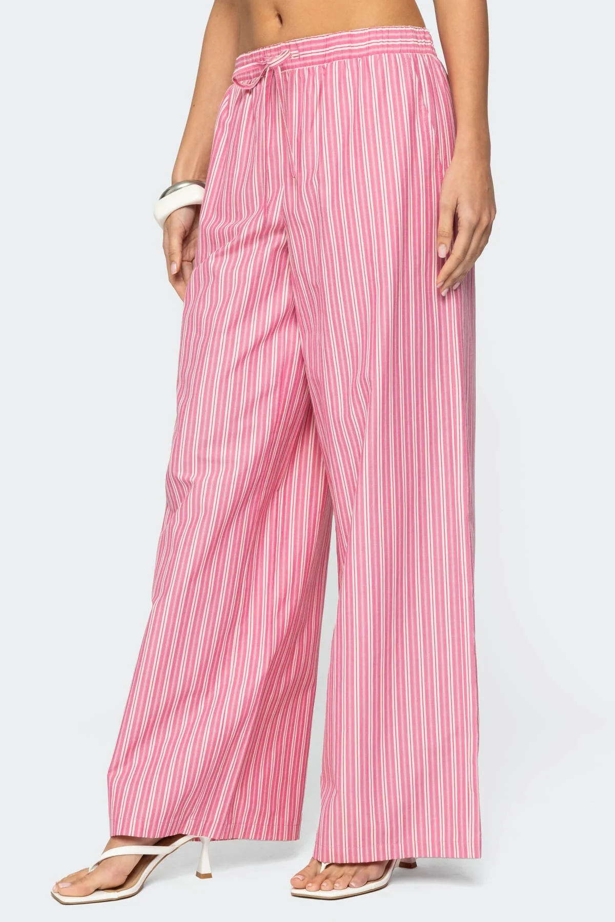 Pink Striped Wide Leg Pants for Women