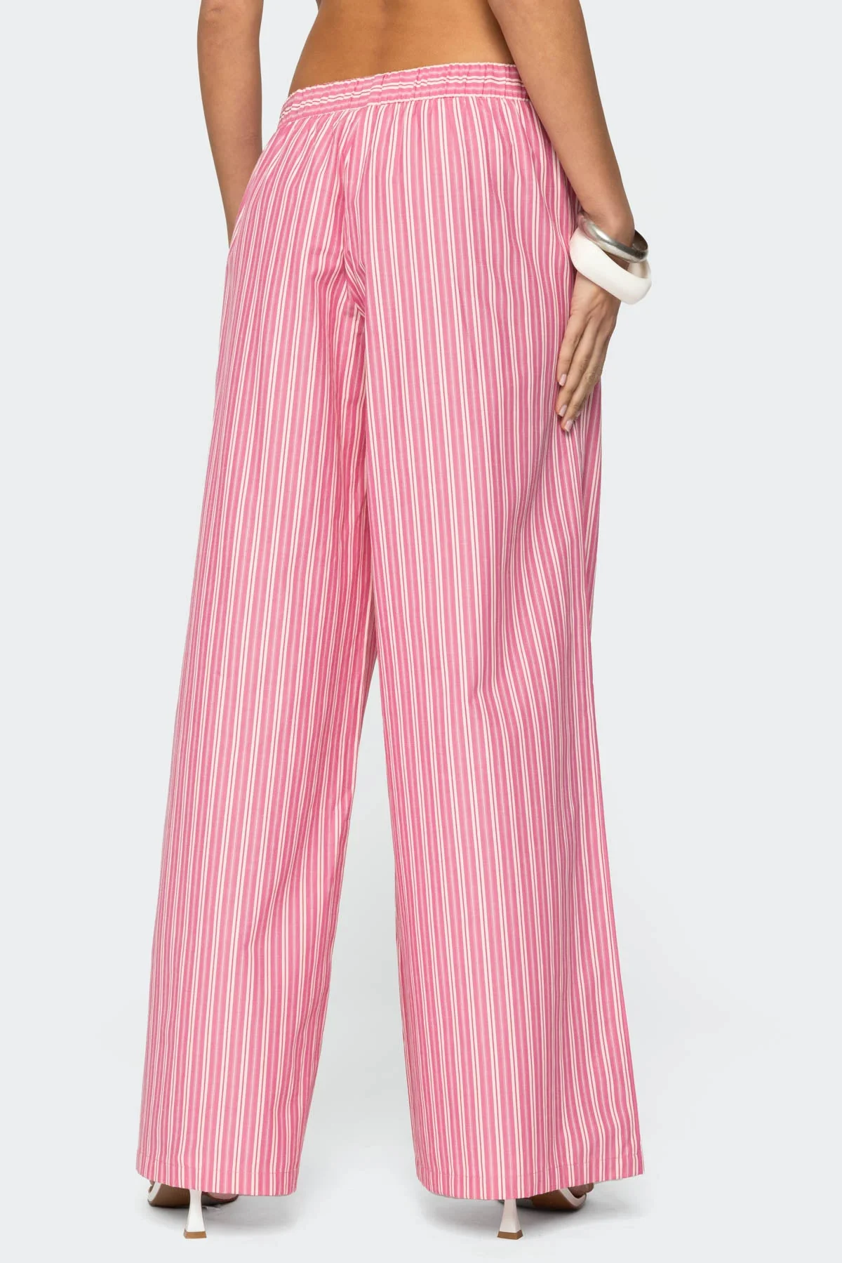 Pink Striped Wide Leg Pants for Women