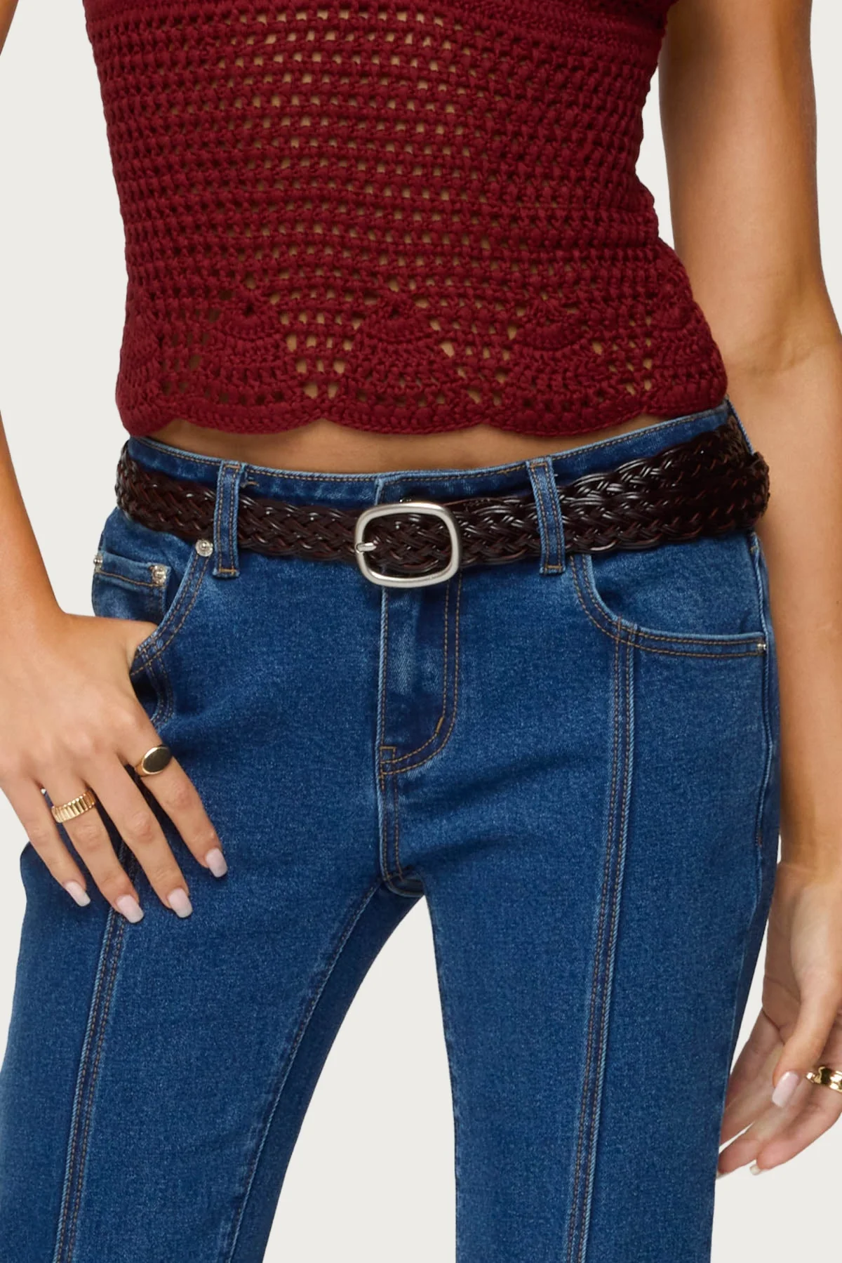 Brown Woven Faux Leather Belt Unisex Accessory