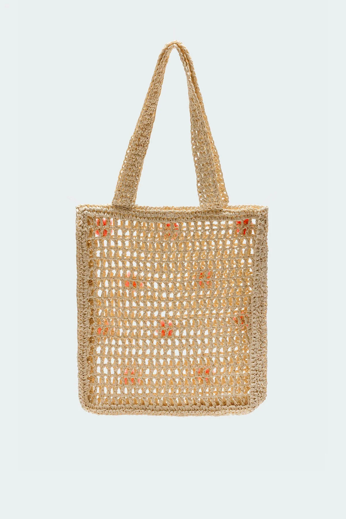 Beige Crochet Tote Bag with Flower Detailing