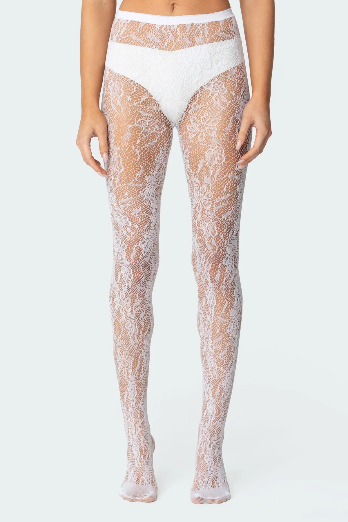 White Lace Fishnet Tights for Women