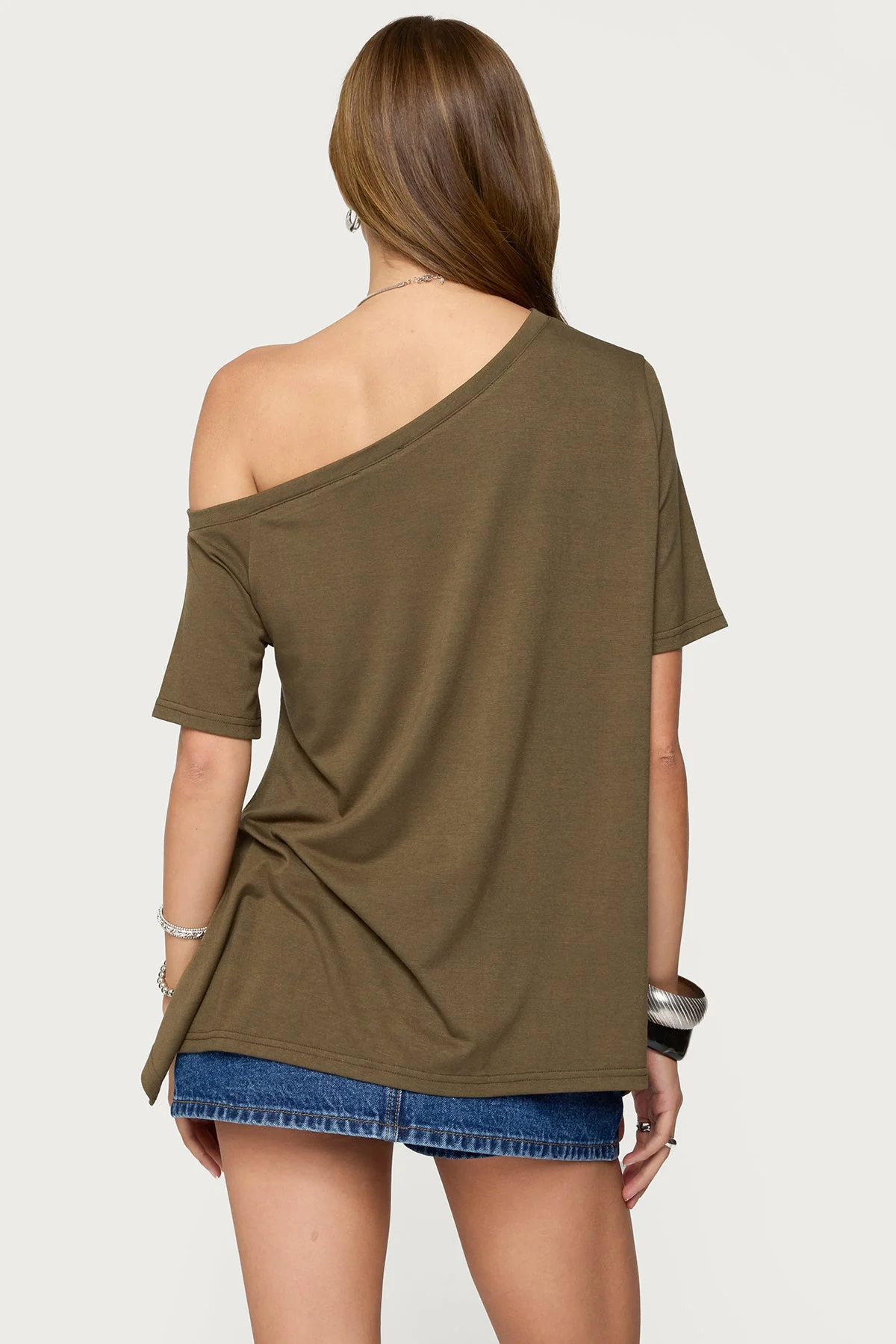 Stylish Olive Off Shoulder Top Womens Handkerchief Design