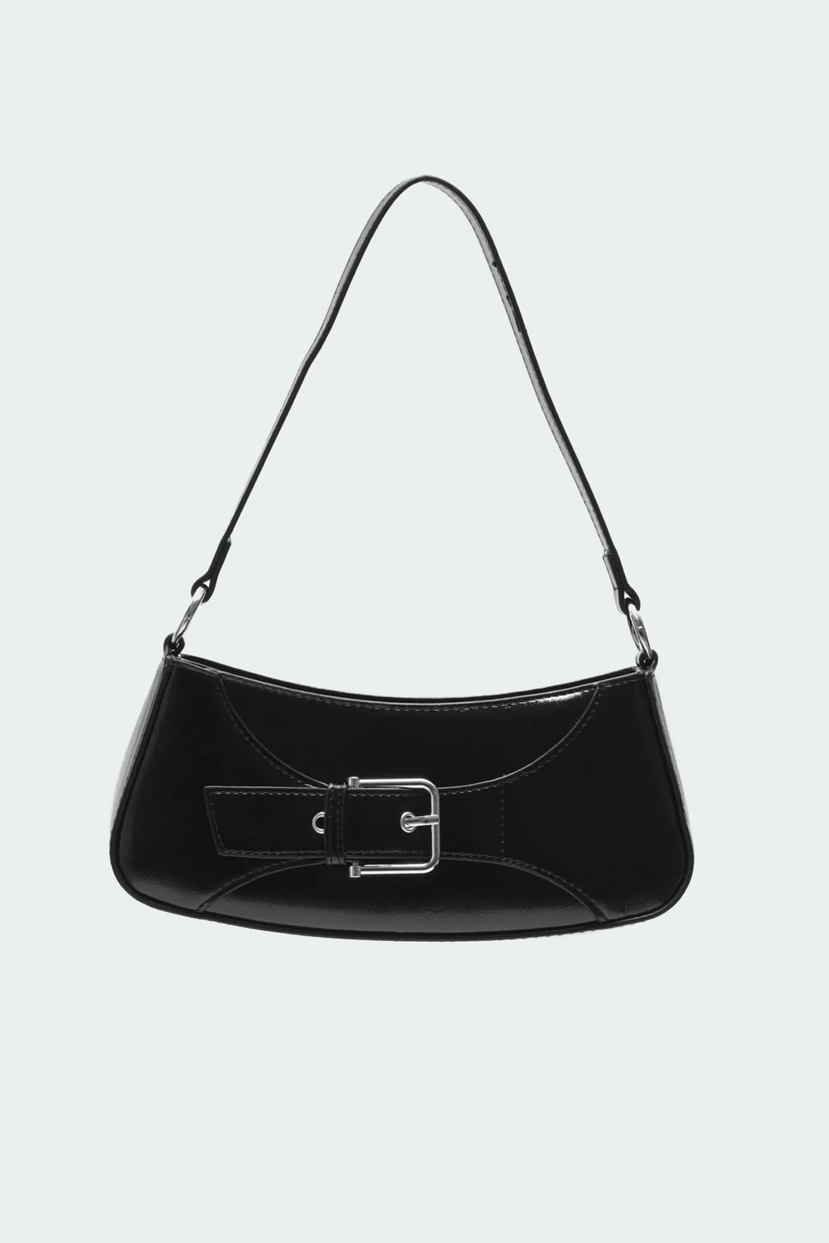 Black Faux Leather Buckle Bag