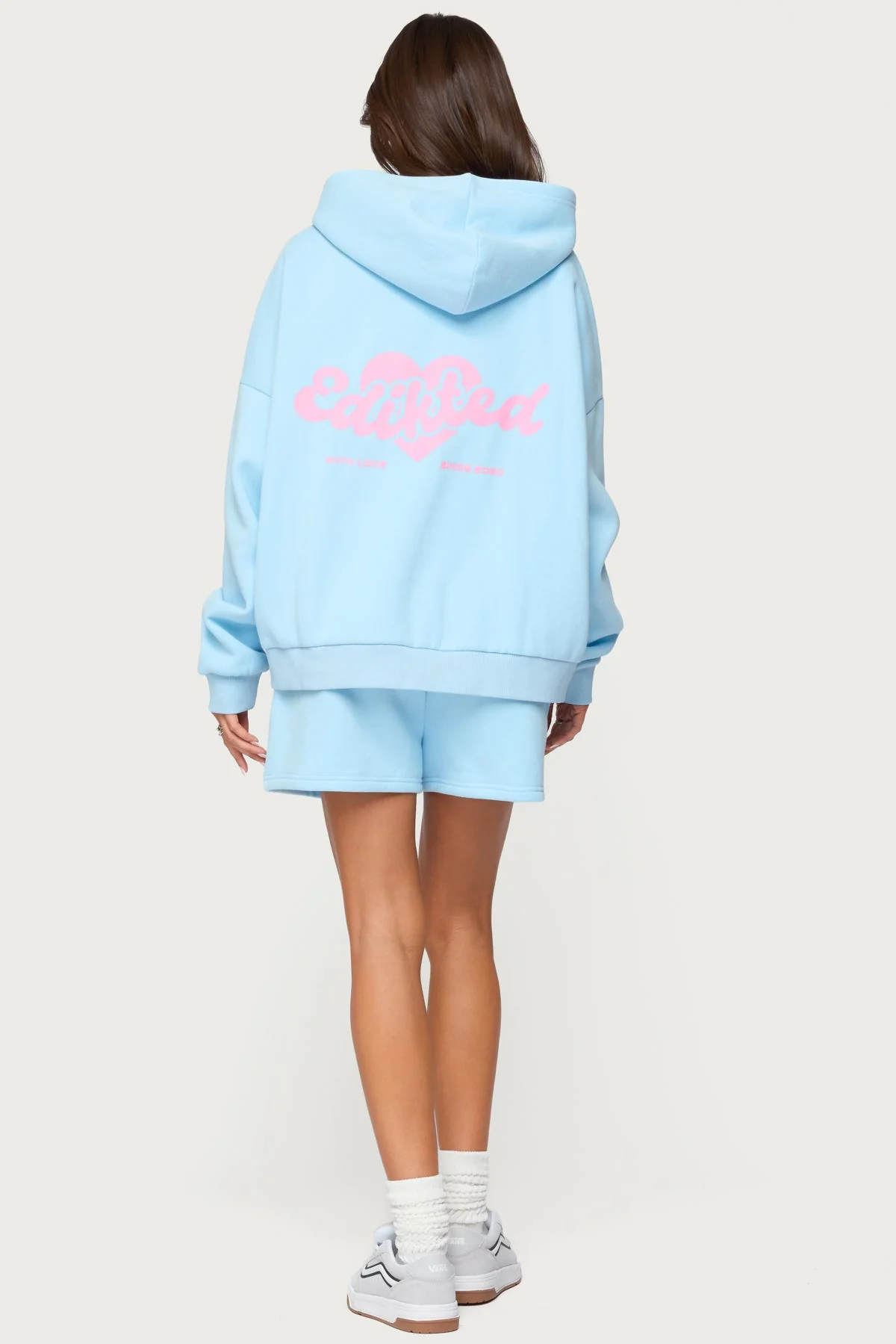 Light Blue Graphic Print Hoodie Set