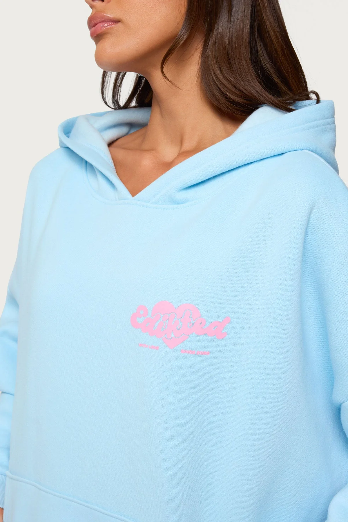 Light Blue Graphic Print Hoodie Set