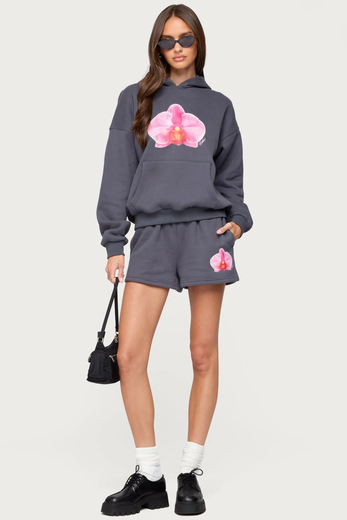 Womens Orchid Graphic Print Hoodie Set