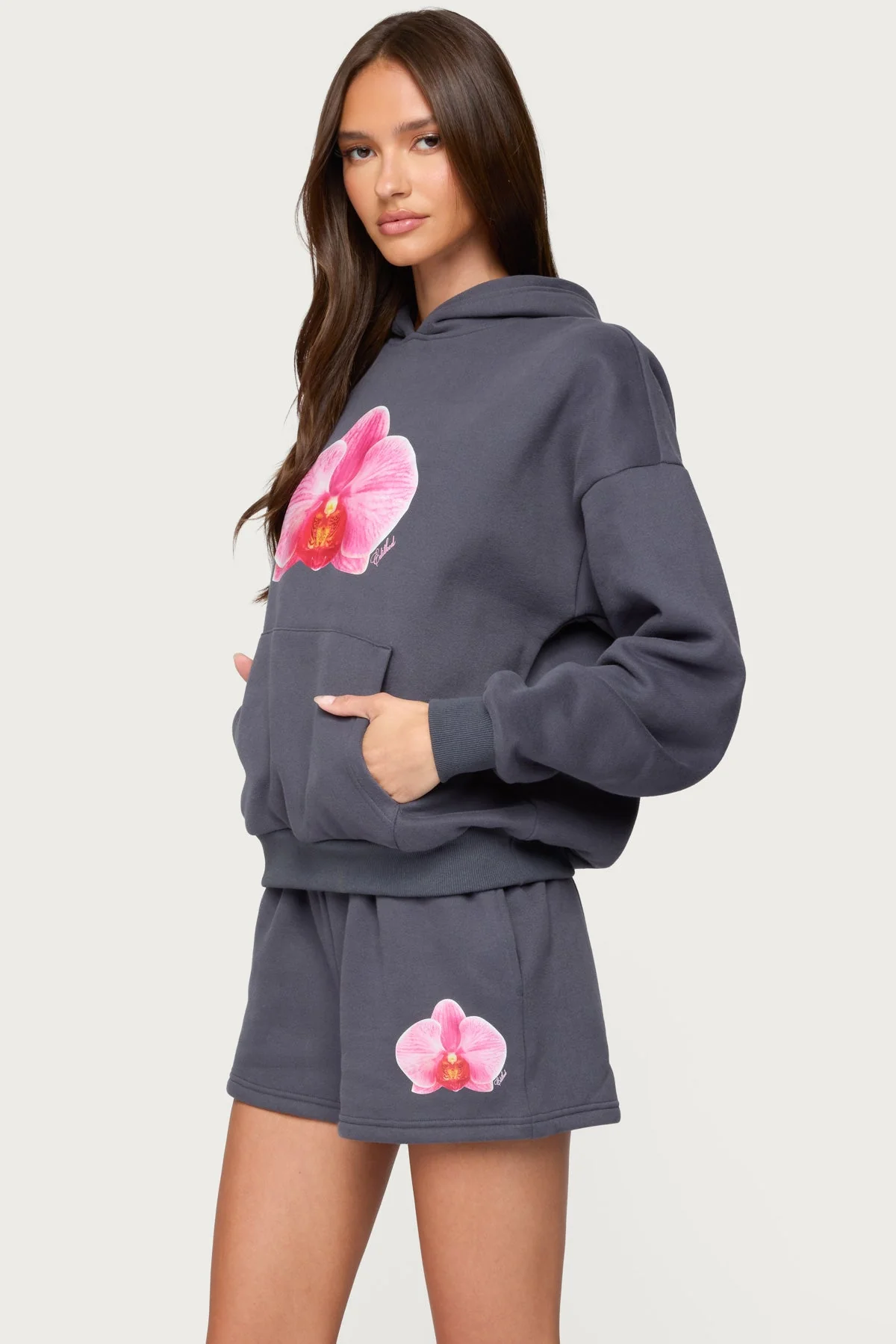 Womens Orchid Graphic Print Hoodie Set