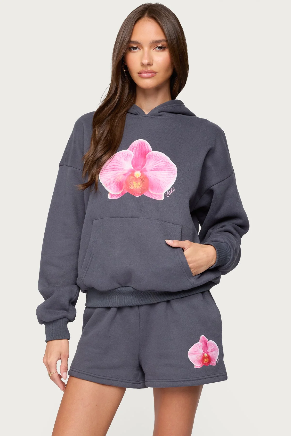 Womens Orchid Graphic Print Hoodie Set