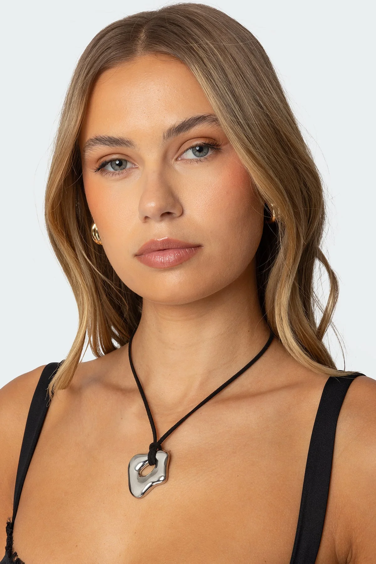 Chunky Stone Pendant Silver Cord Necklace