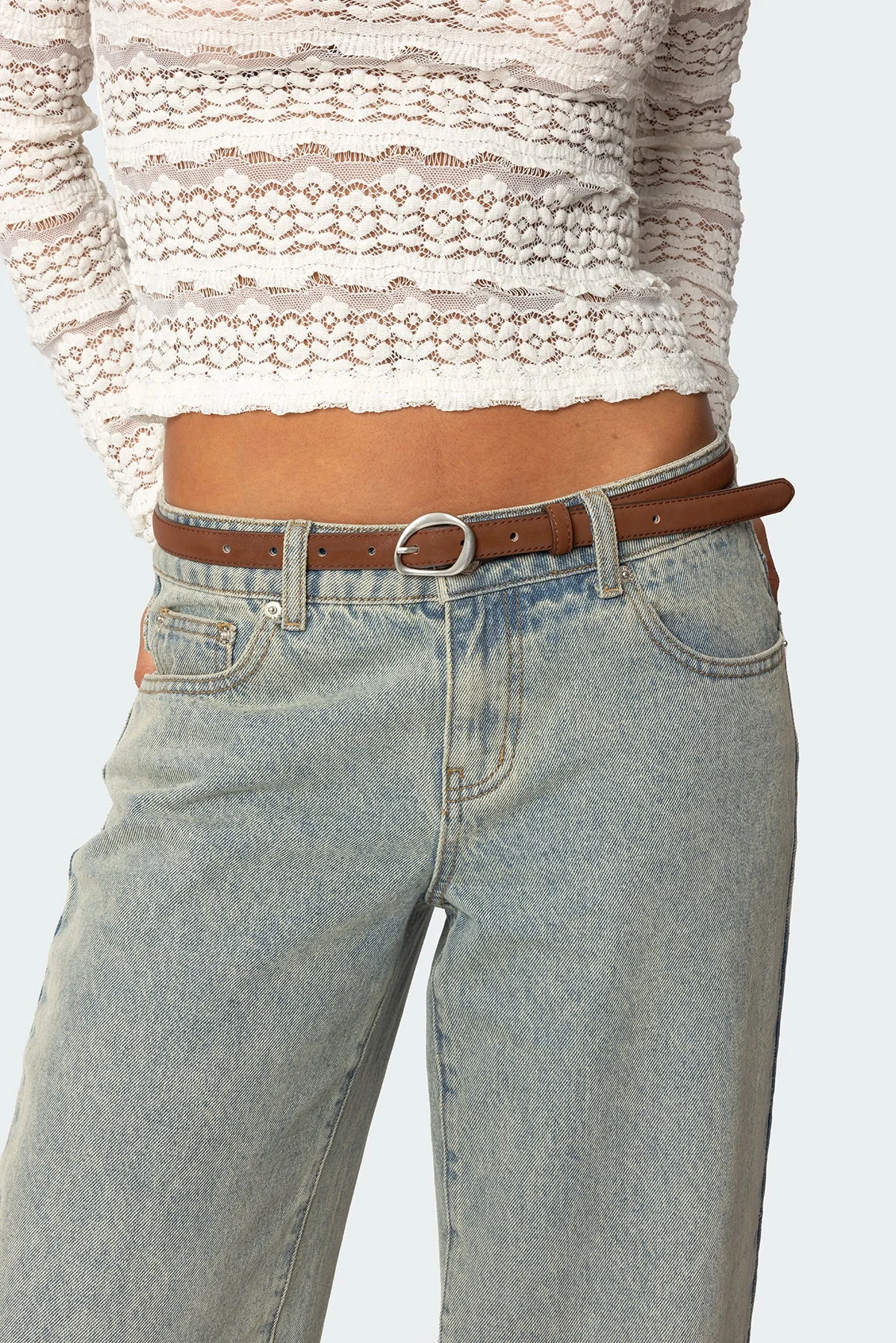 Brown Faux Suede Slim Belt for Fashion Accessories