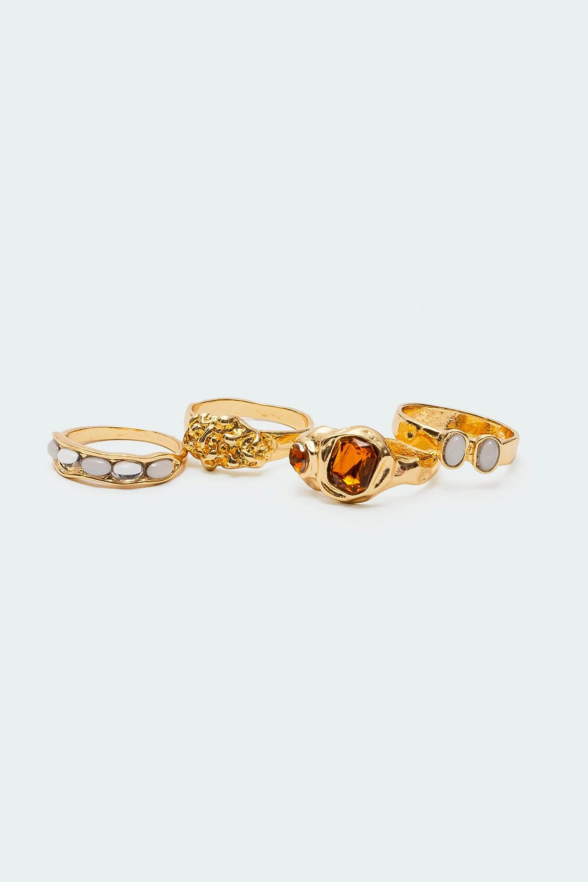 Gemstone Ring Set Pack Gold Tone Jewelry