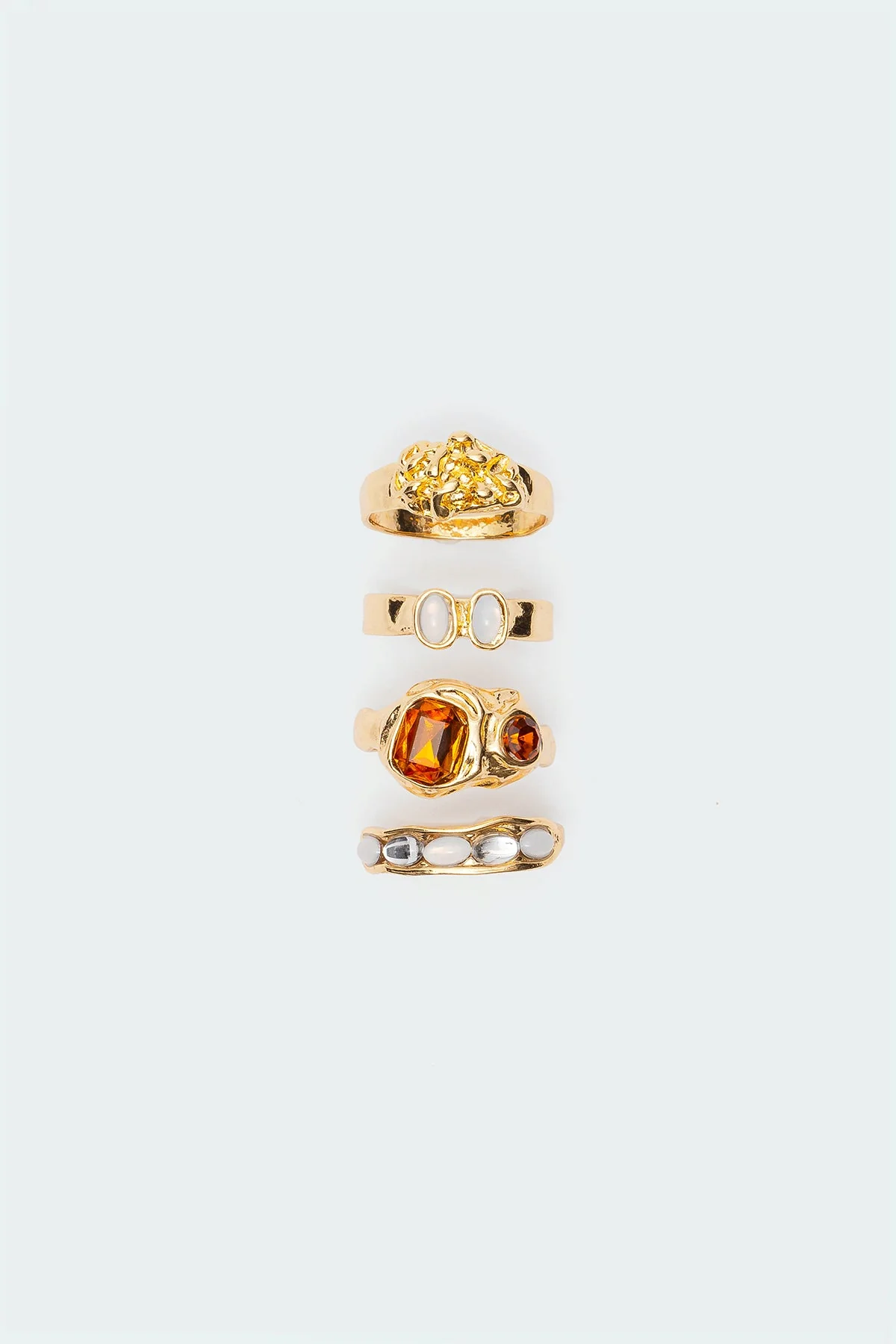 Gemstone Ring Set Pack Gold Tone Jewelry