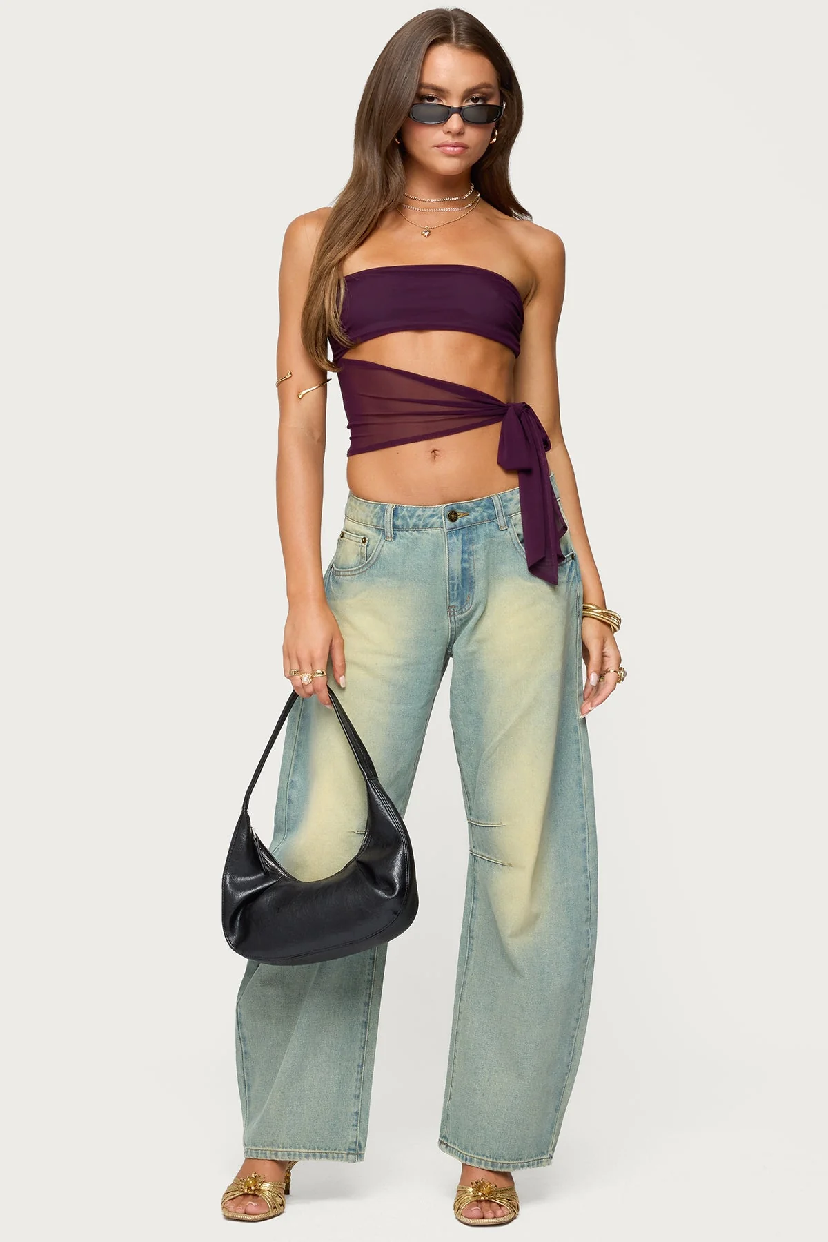 Vintage Washed Blue Barrel Jeans - Low Rise Denim Pants