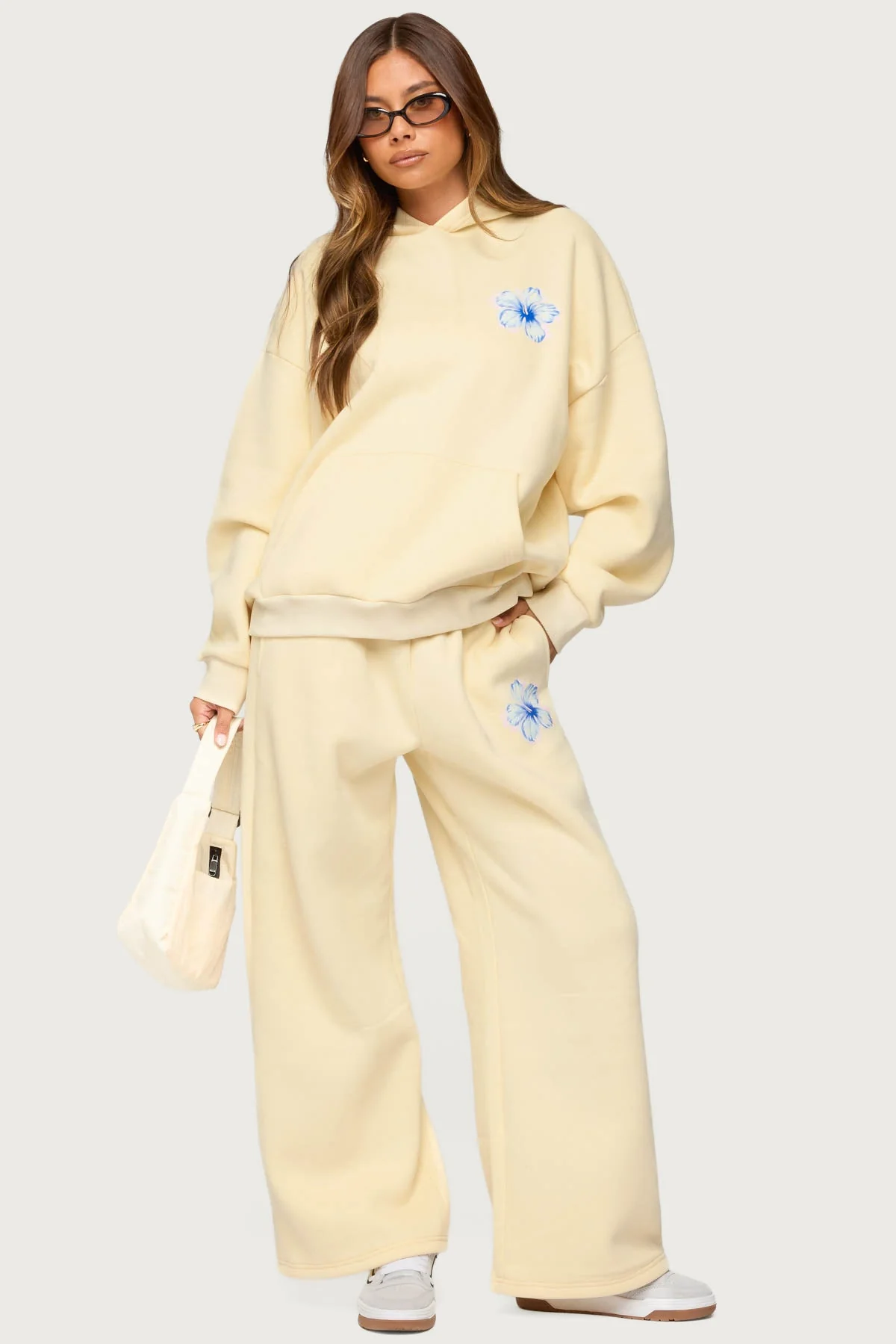 Yellow Hibiscus Flower Graphic Hoodie Set