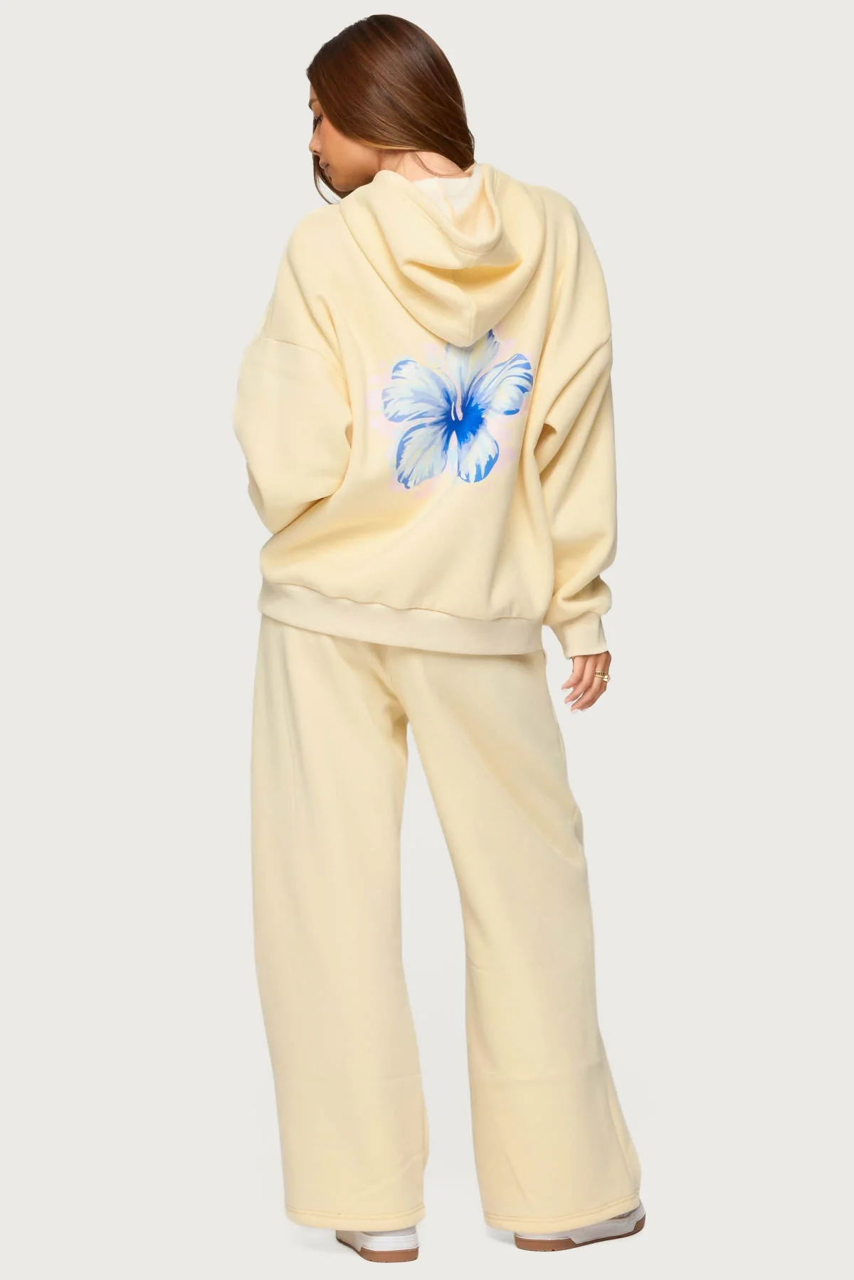 Yellow Hibiscus Flower Graphic Hoodie Set