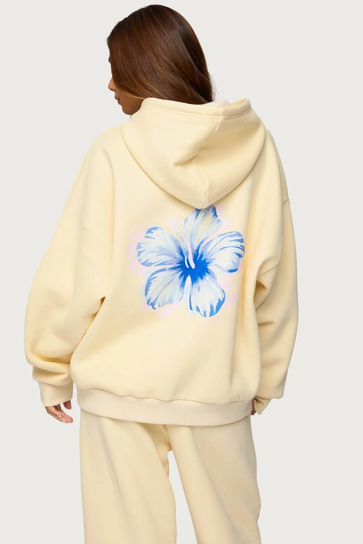 Yellow Hibiscus Flower Graphic Hoodie Set