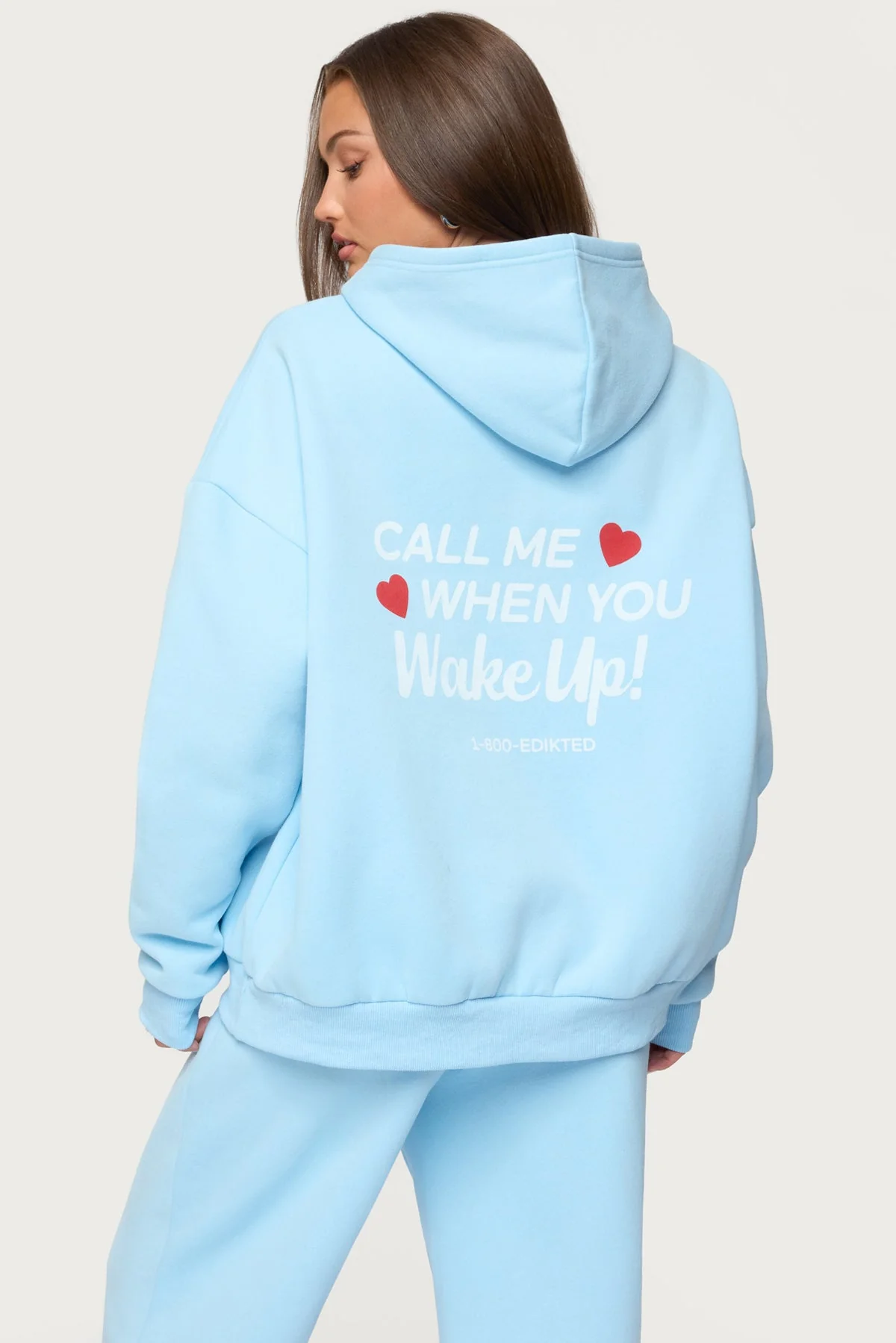 Light Blue Graphic Text Hoodie Set