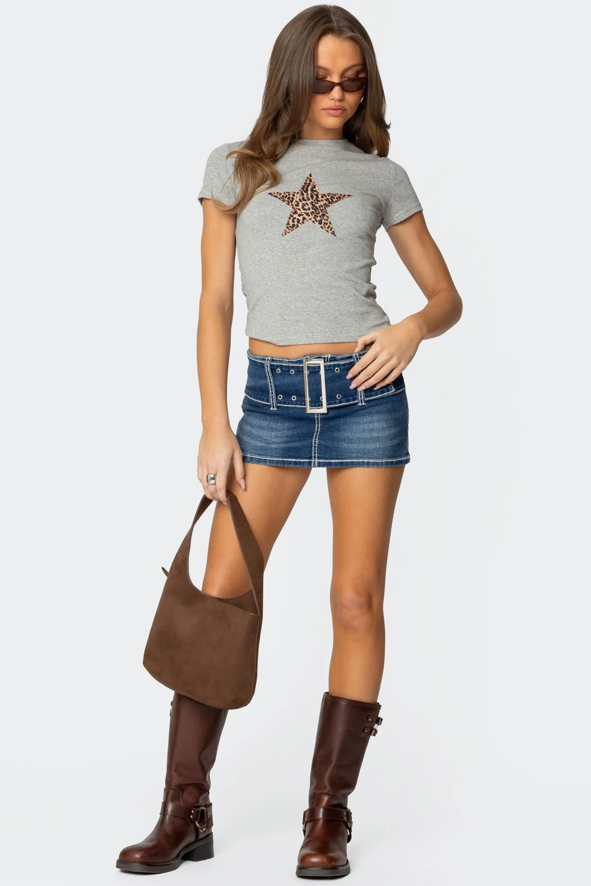 Blue Washed Wide Belted Denim Skort